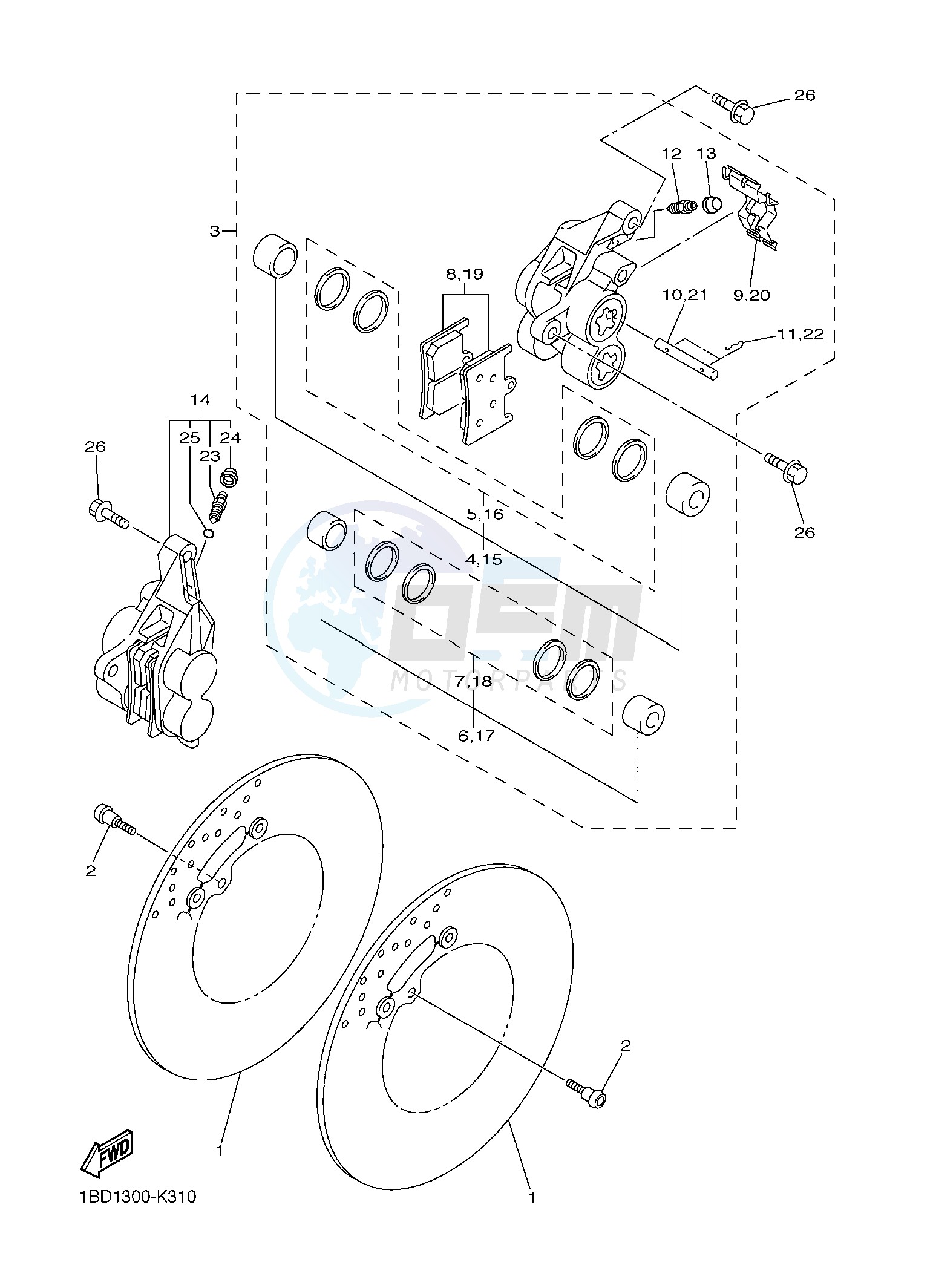 FRONT BRAKE CALIPER blueprint