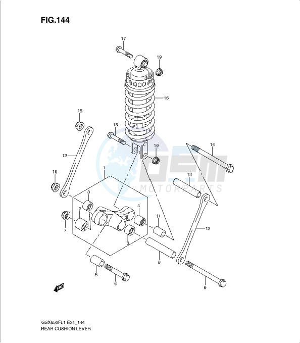 REAR CUSHION LEVER (GSX650FAL1 E21) blueprint