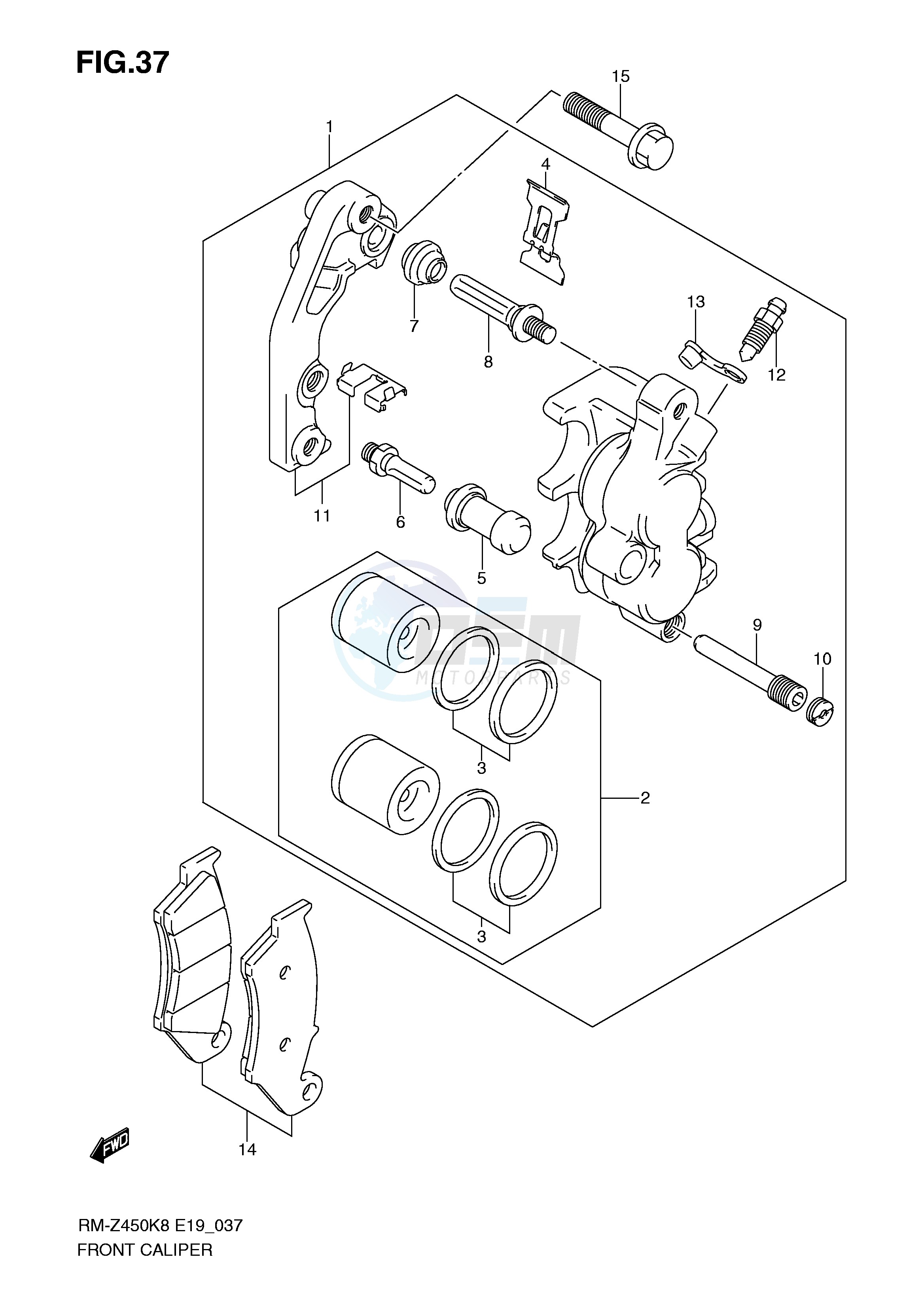 FRONT CALIPER (RM-Z450K8 K9 L0) blueprint