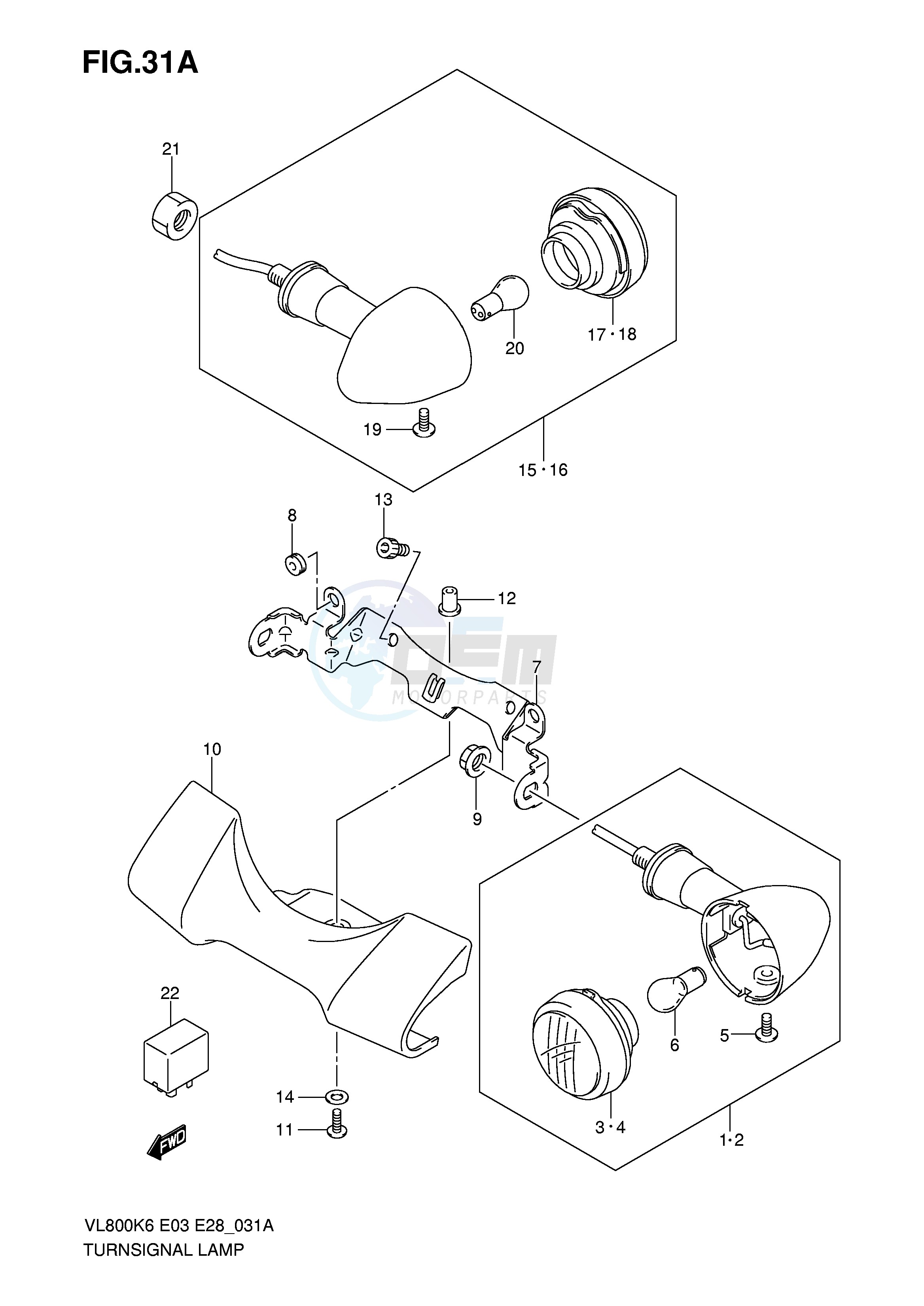 TURNSIGNAL FRONT & REAR LAMP (MODEL K7 K8) blueprint
