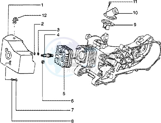 Cylinder head - cooling inlet ind. Pipe blueprint