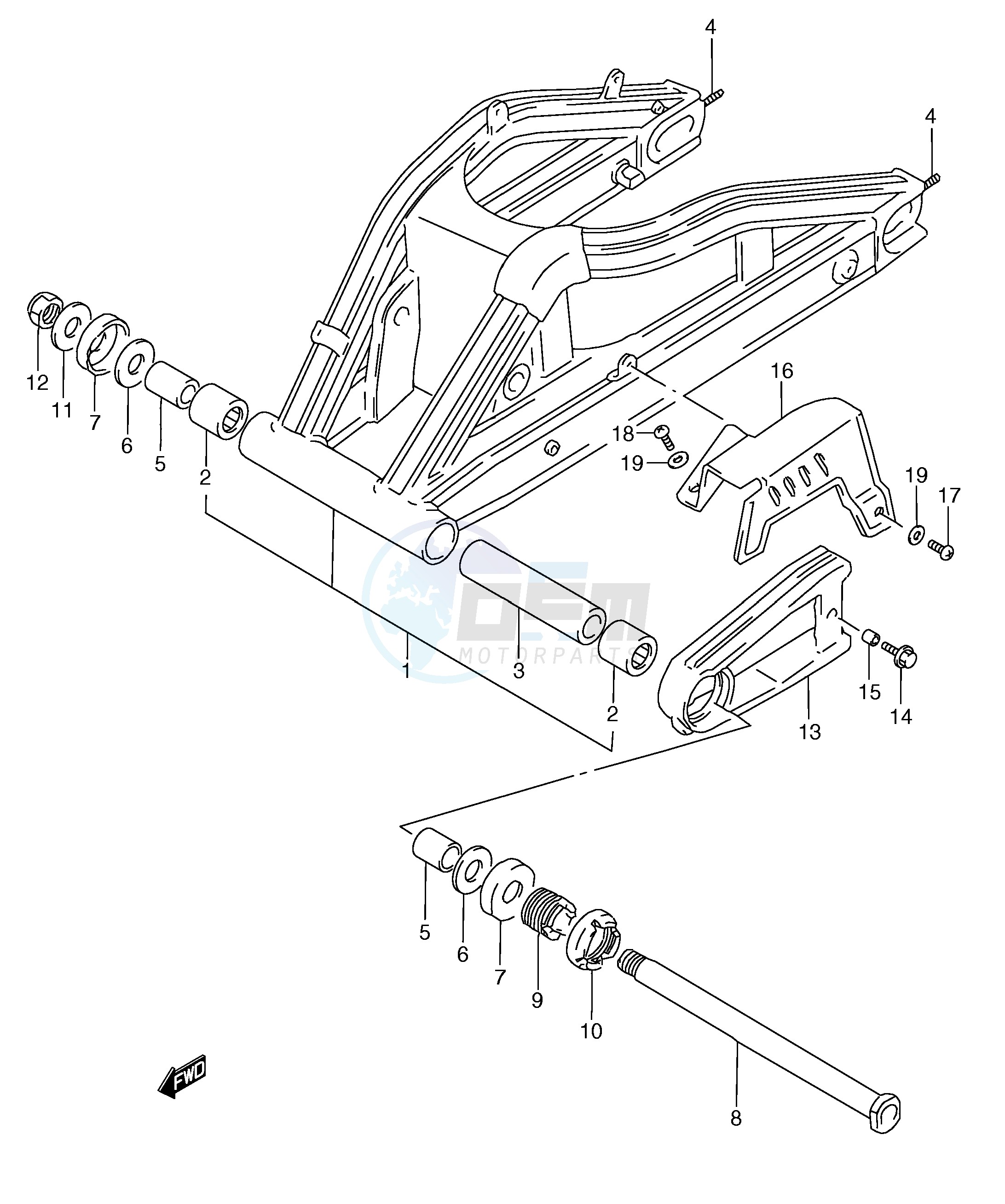 REAR SWINGING ARM (MODEL P R T) blueprint