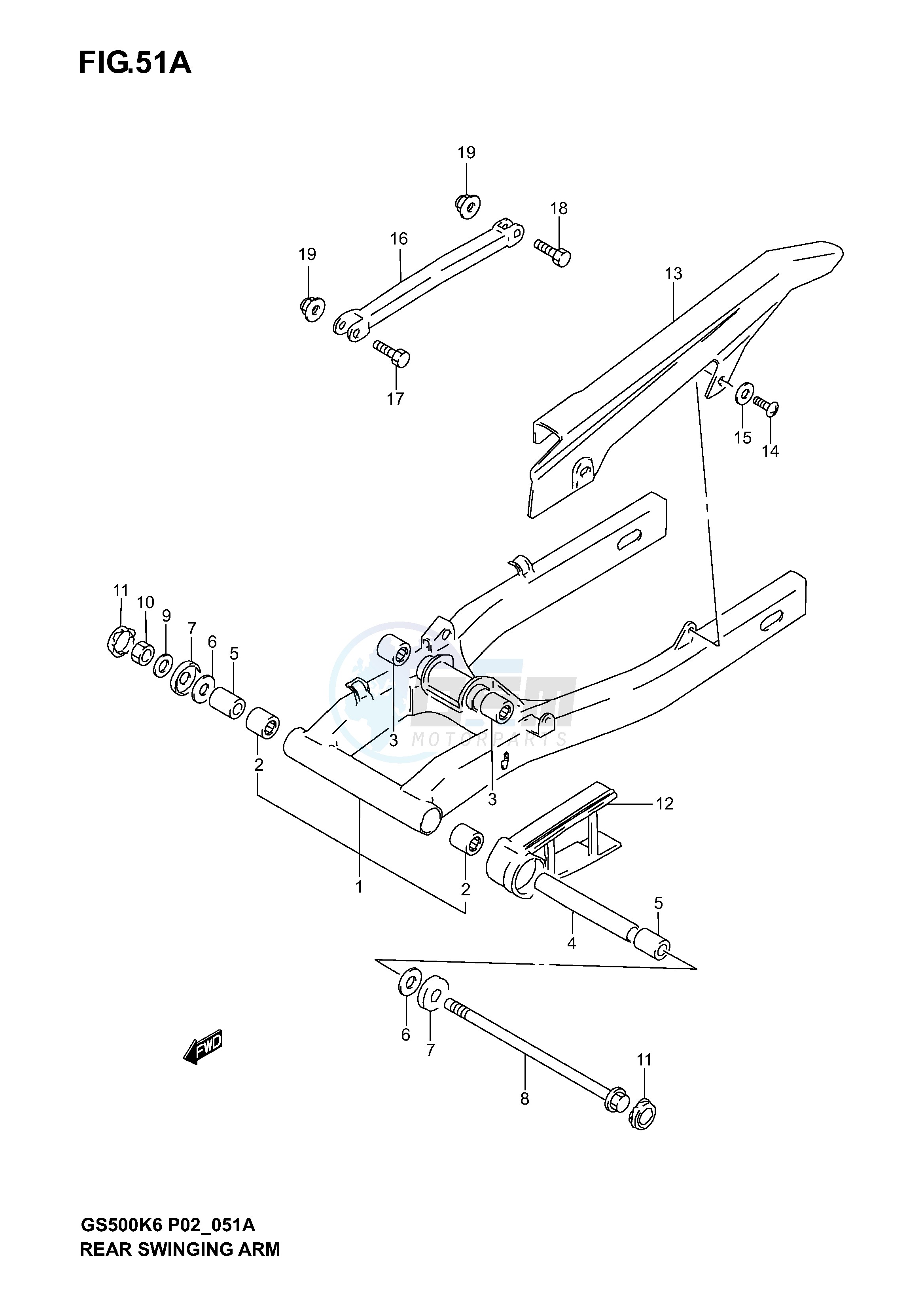 REAR SWINGING ARM (MODEL K4 K5 K6) blueprint