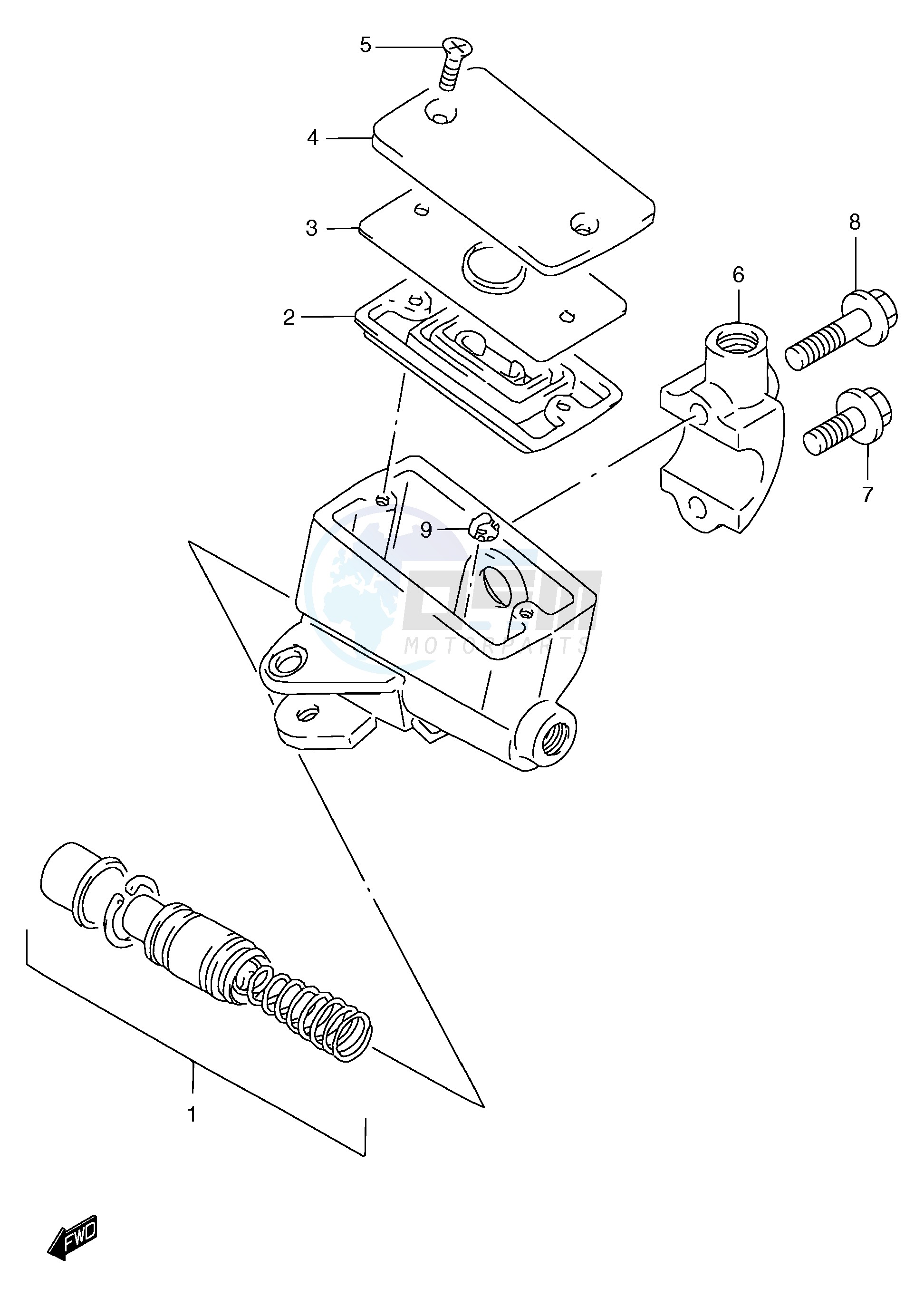 FRONT MASTER CYLINDER (GSF1200T V W X Y ST SV SW SX SY) blueprint