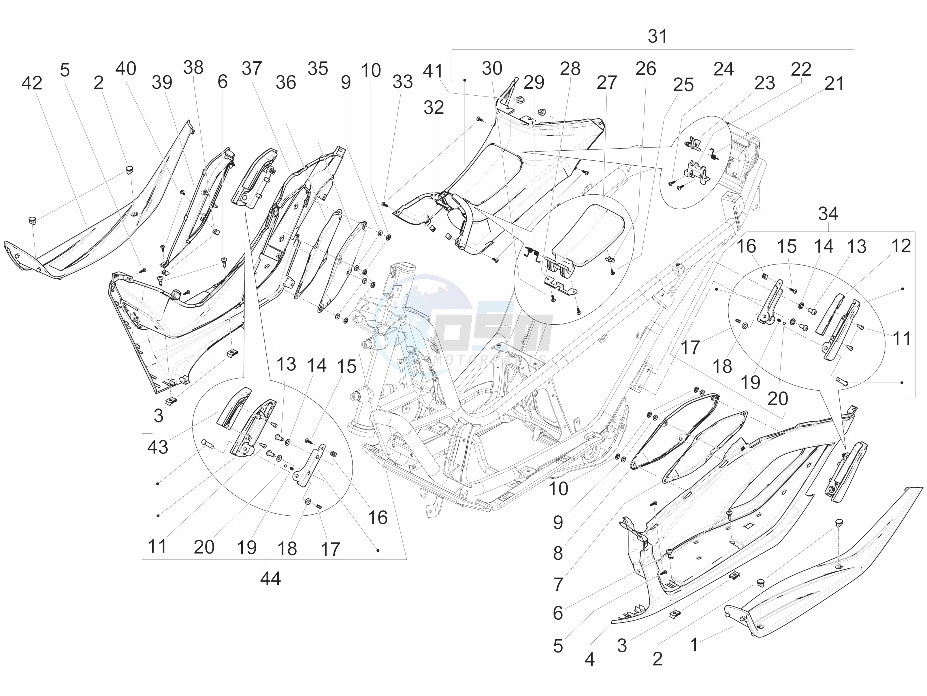 Central cover - Footrests blueprint