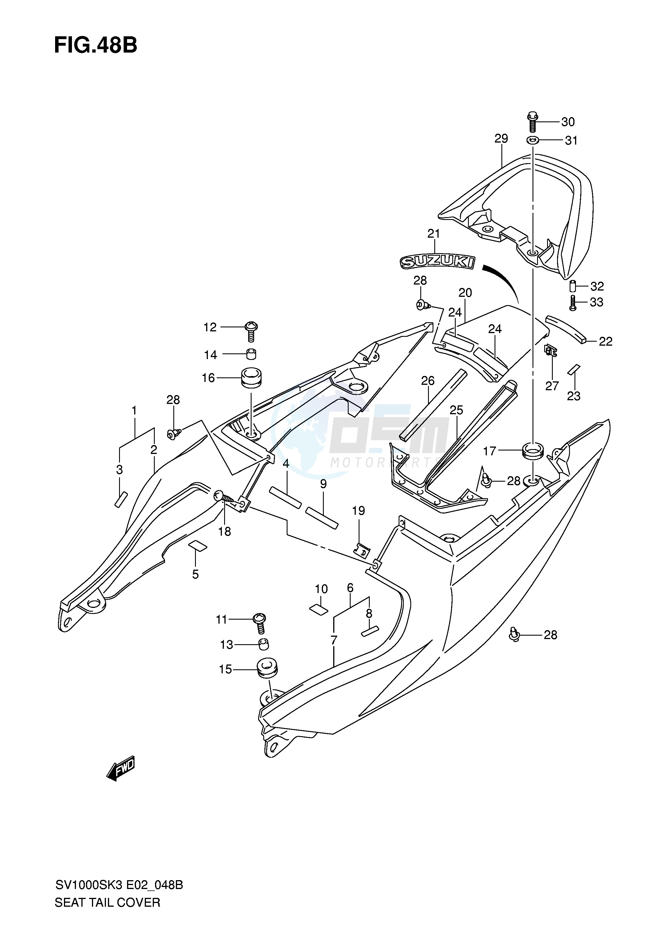 SEAT TAIL COVER (SV1000SK4 S1K4 S2K4) blueprint