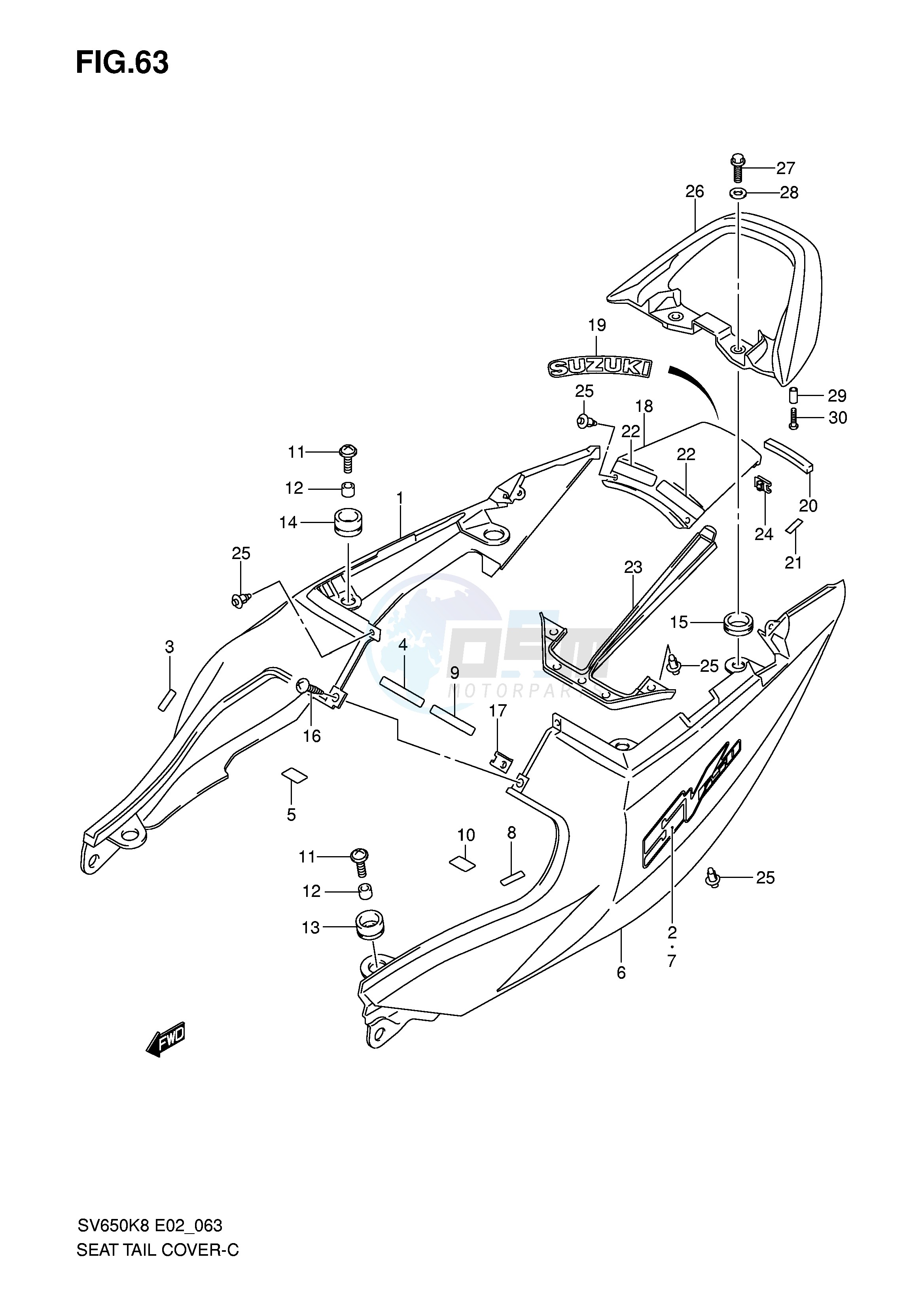 SEAT TAIL COVER (SV650K8 UK8 AK8 UAK8) blueprint