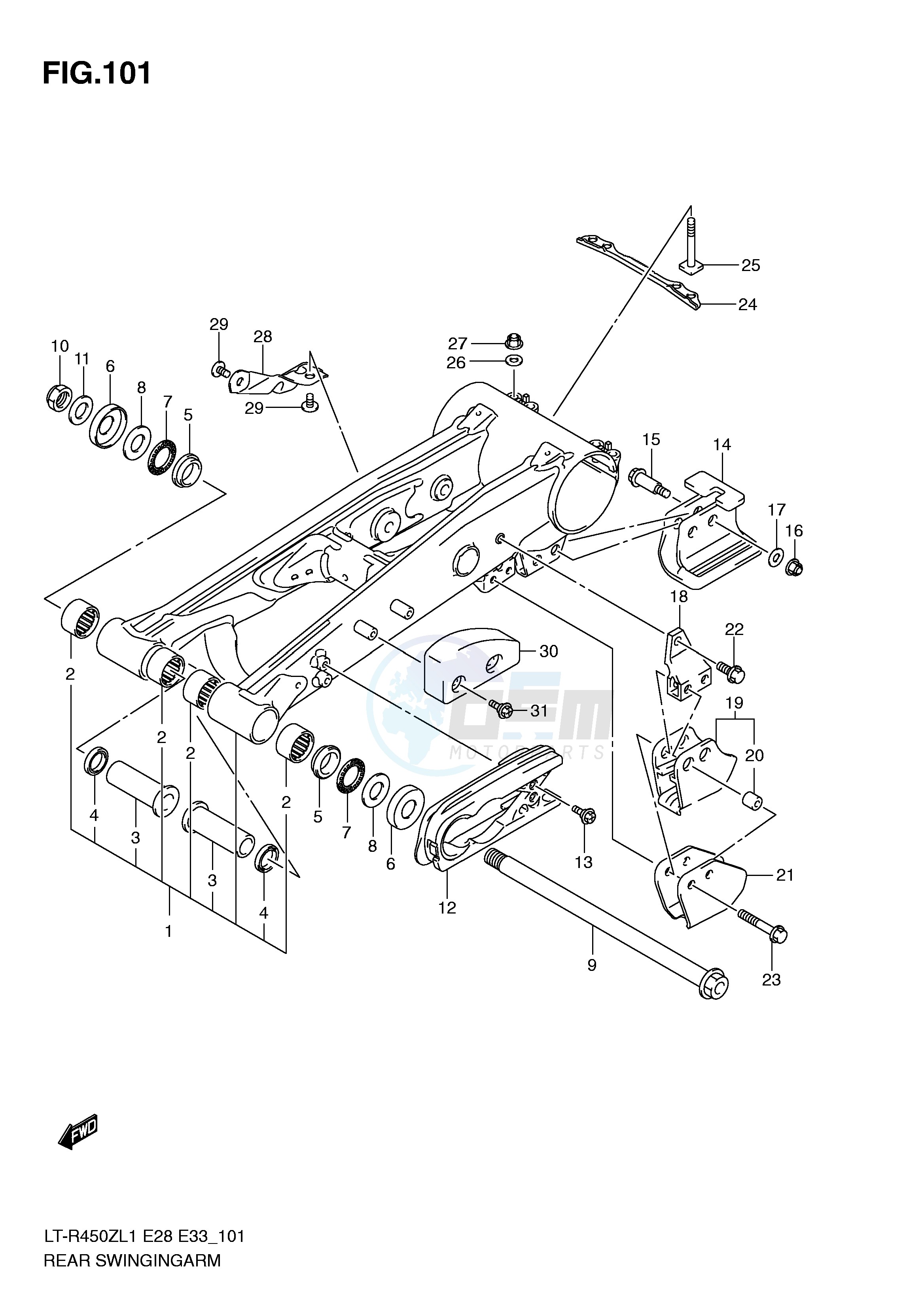 REAR SWINGING ARM (LT-R450L1 E28) blueprint