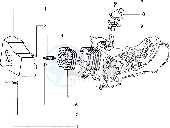 Cylinder head - Cooling hood - Inlet and induction pipe blueprint