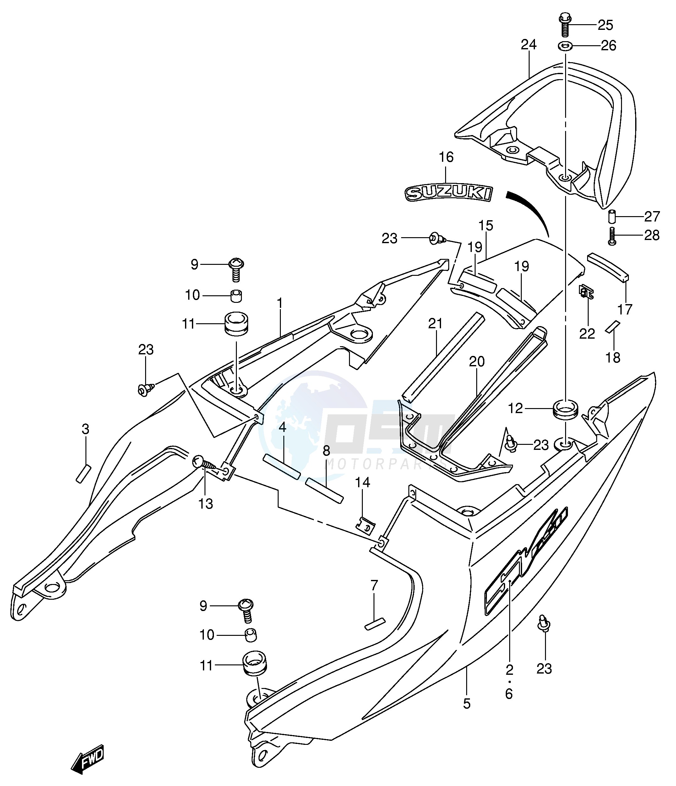 SEAT TAIL COVER (SV650K3 UK3) blueprint