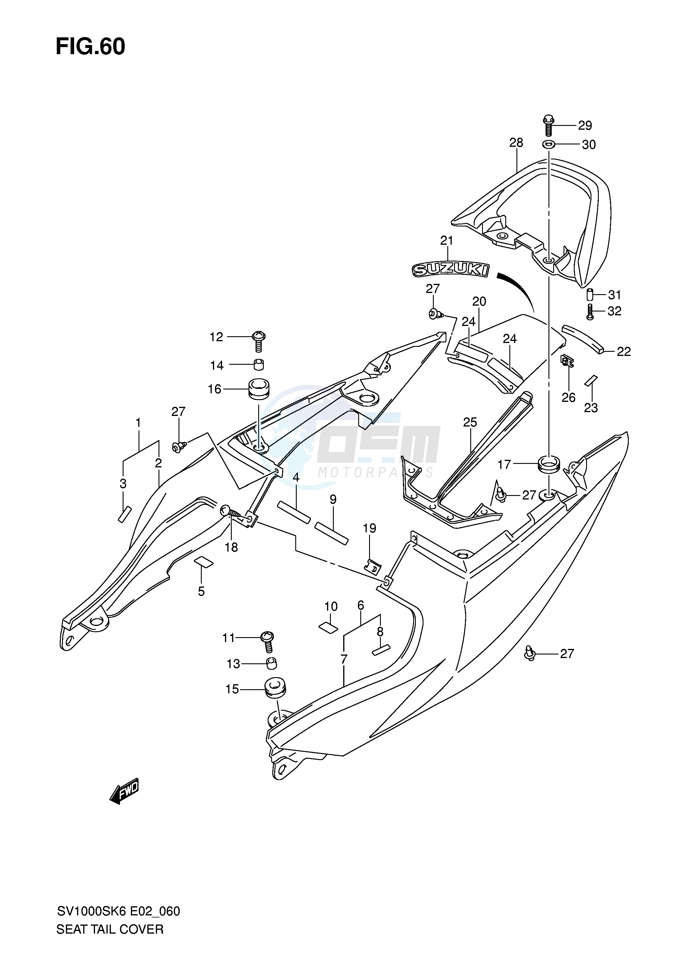 SEAT TAIL COVER (SV1000SK6 S1K6 S2K6 SK7 S2K7) blueprint