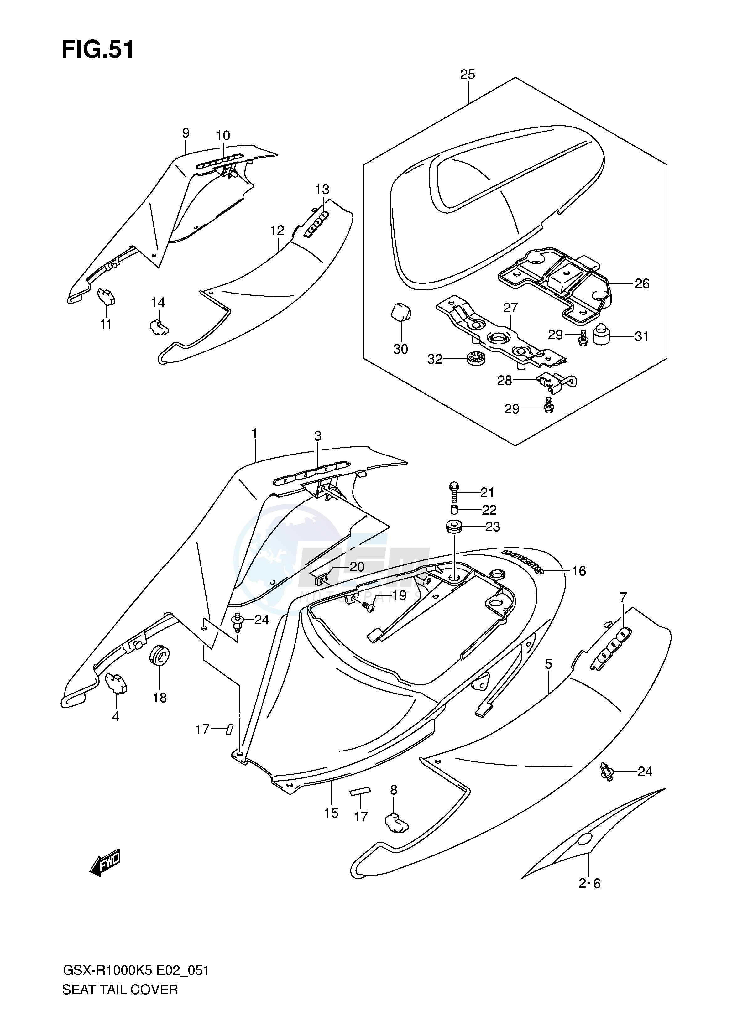 SEAT TAIL COVER (MODEL K5) blueprint