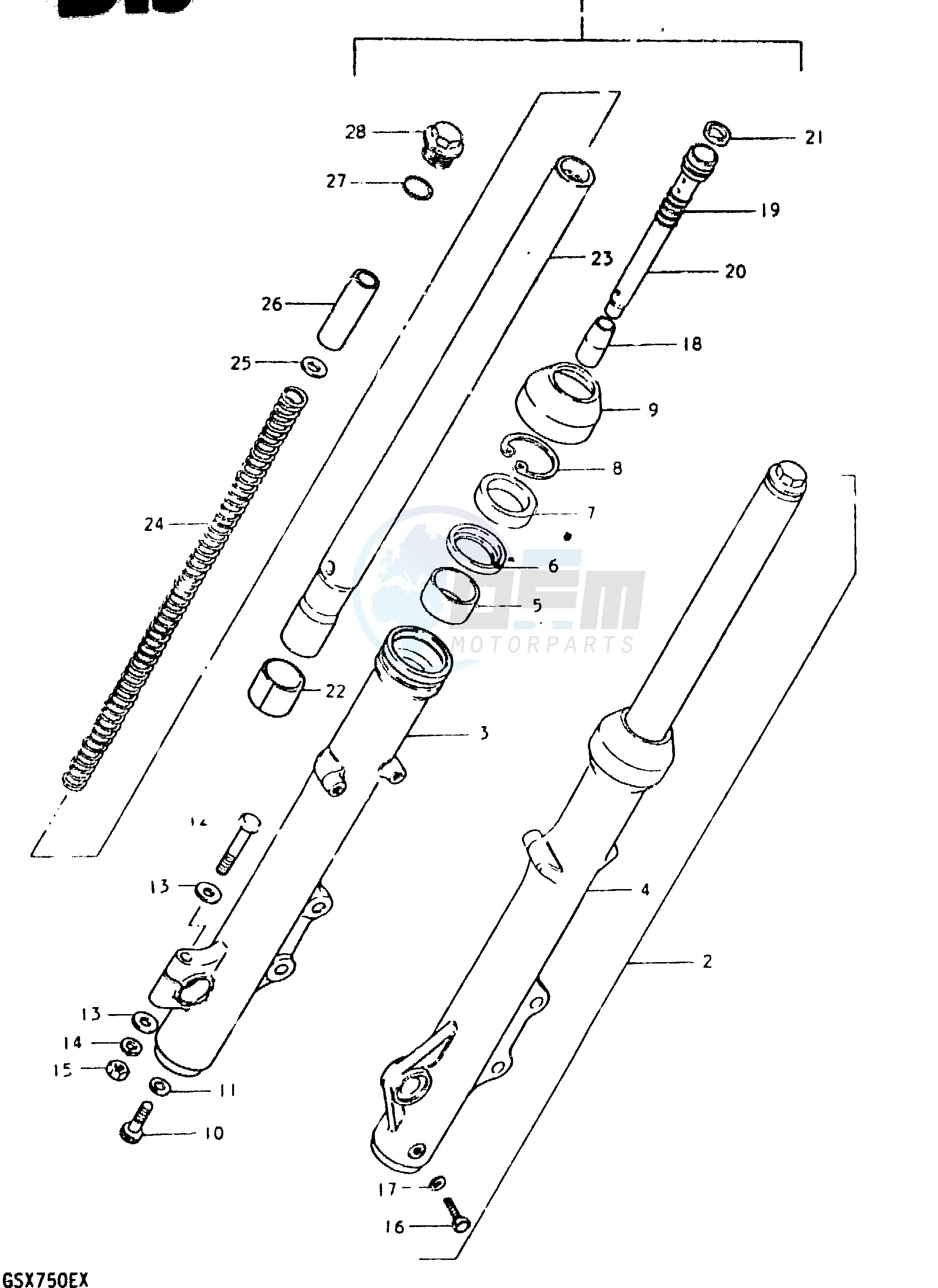 FRONT FORK (GSX750ET F.NO.504682~, GSX750T F.NO.100292~) blueprint