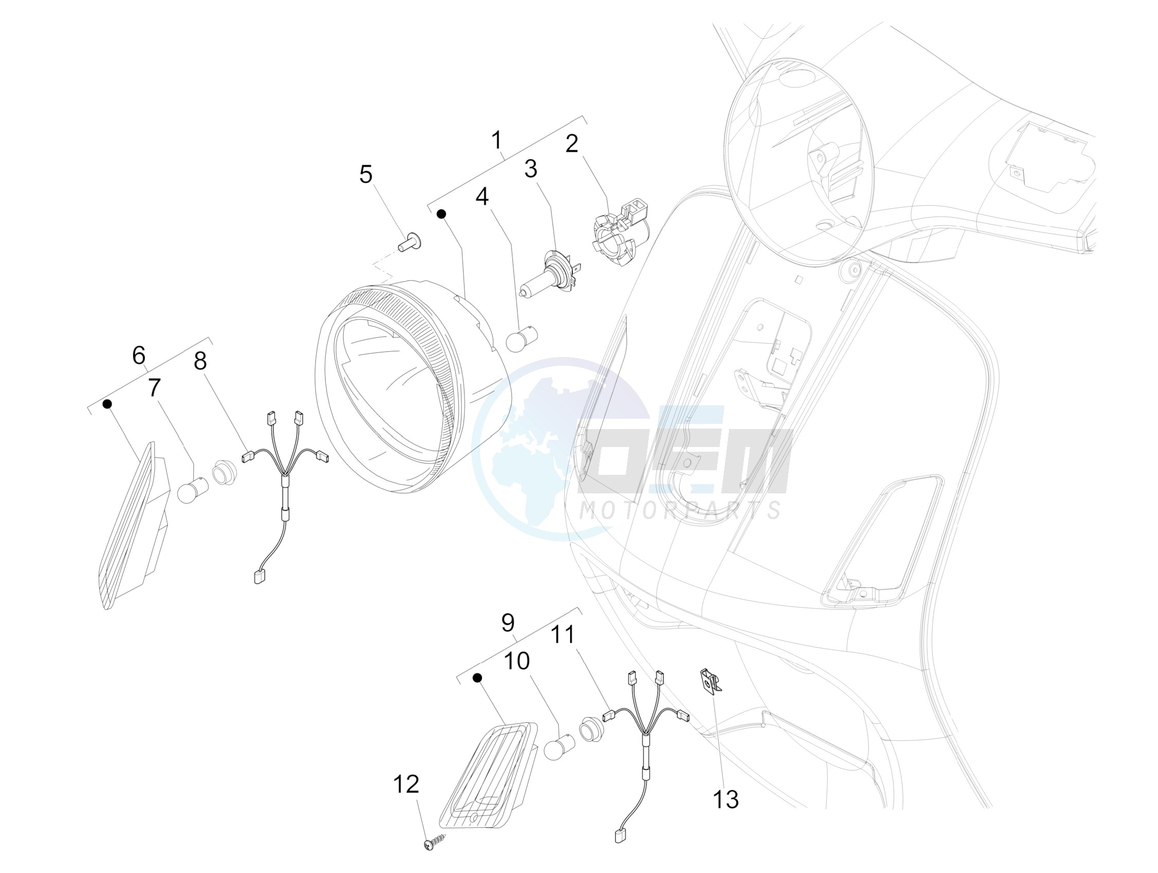 Front headlamps - Turn signal lamps blueprint