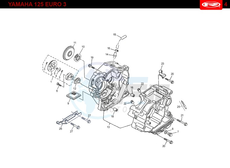 CRANKCASE  Yamaha 125 4t Euro 3 blueprint