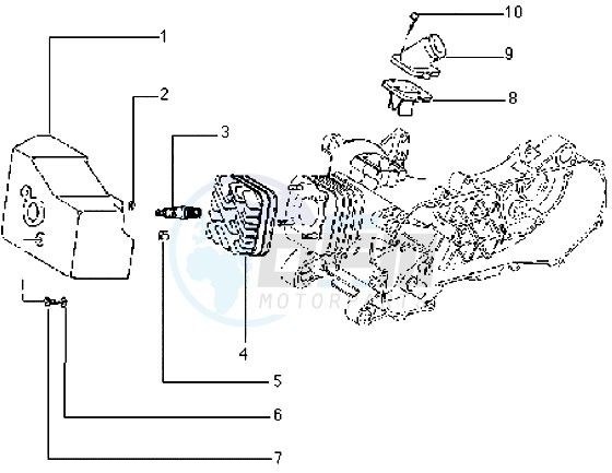 Cylinder head - Cooling hood - Inlet and induction pipe blueprint