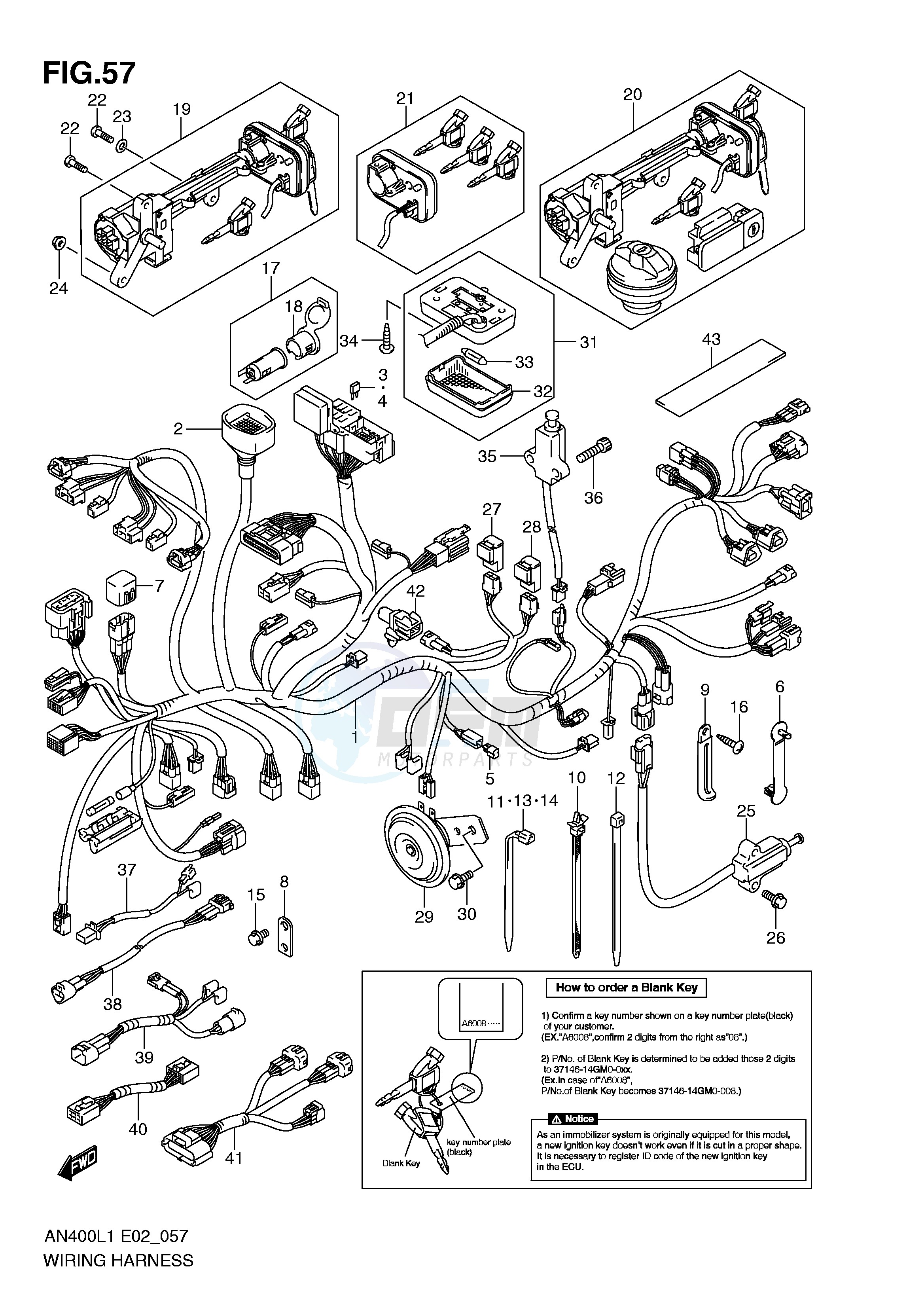 WIRING HARNESS (IMOBI) (AN400ZAL1 E19) blueprint