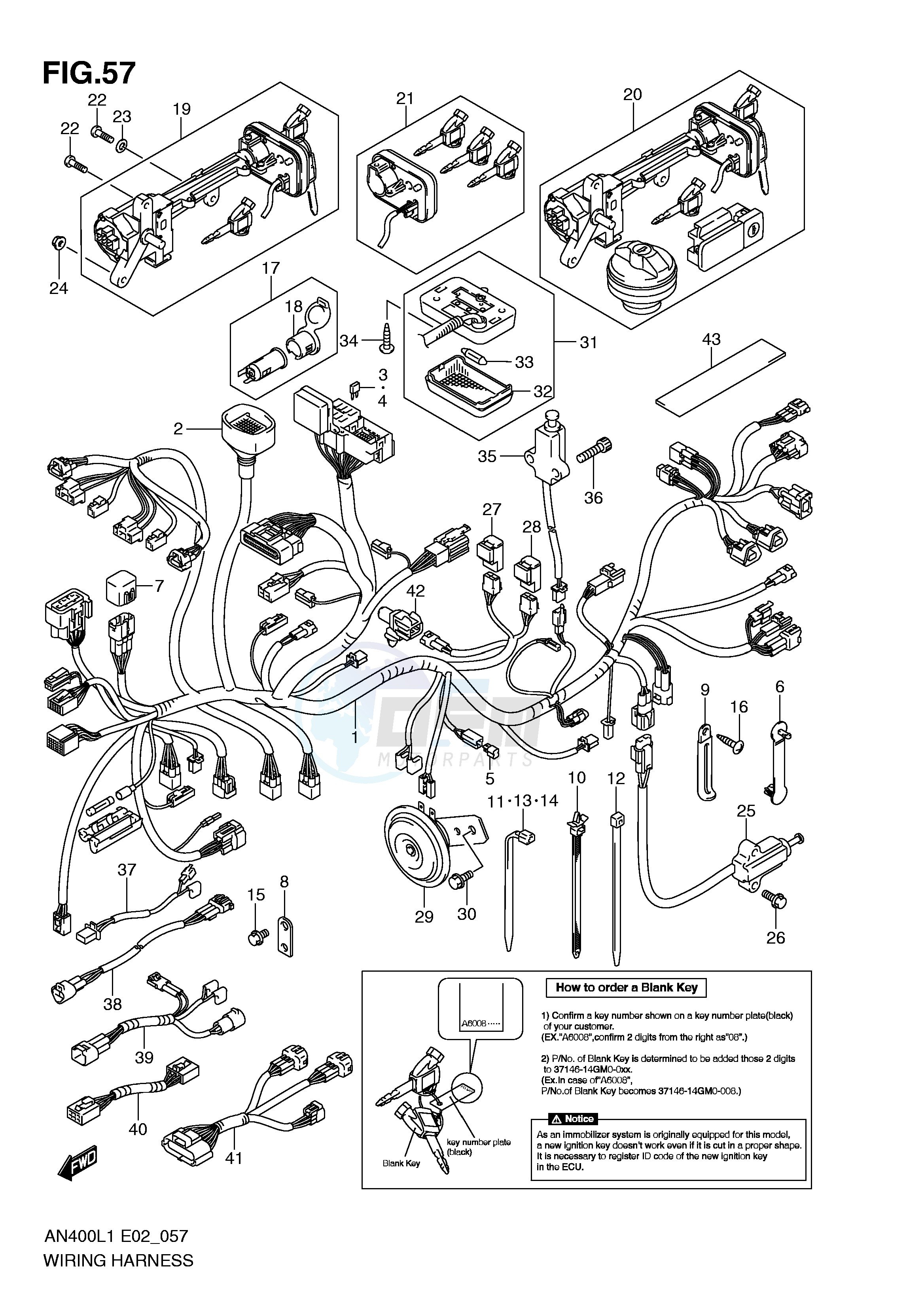 WIRING HARNESS (IMOBI) (AN400ZAL1 E19) image