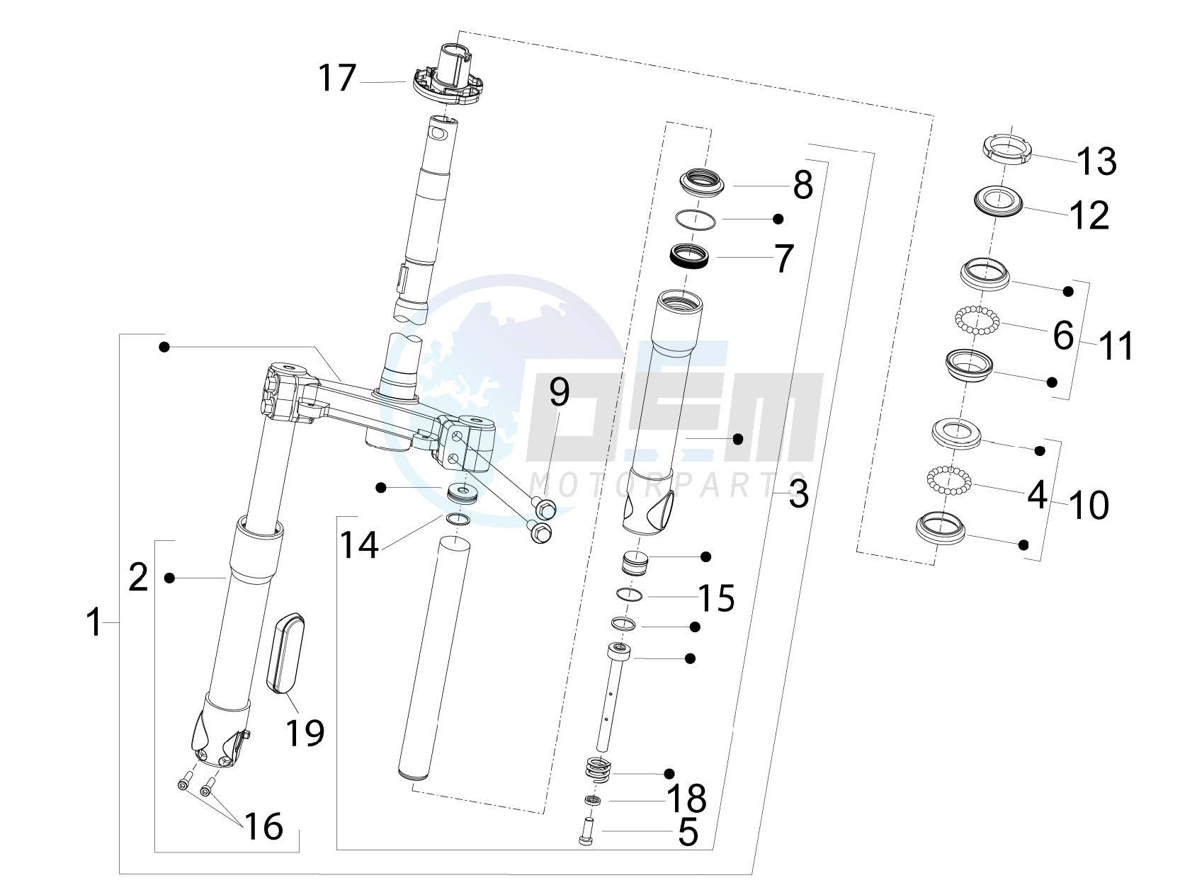 Fork/steering tube - Steering bearing unit blueprint