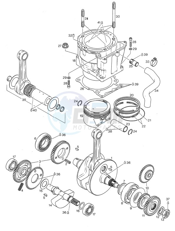Drive shaft - Cylinder - Piston N-S blueprint