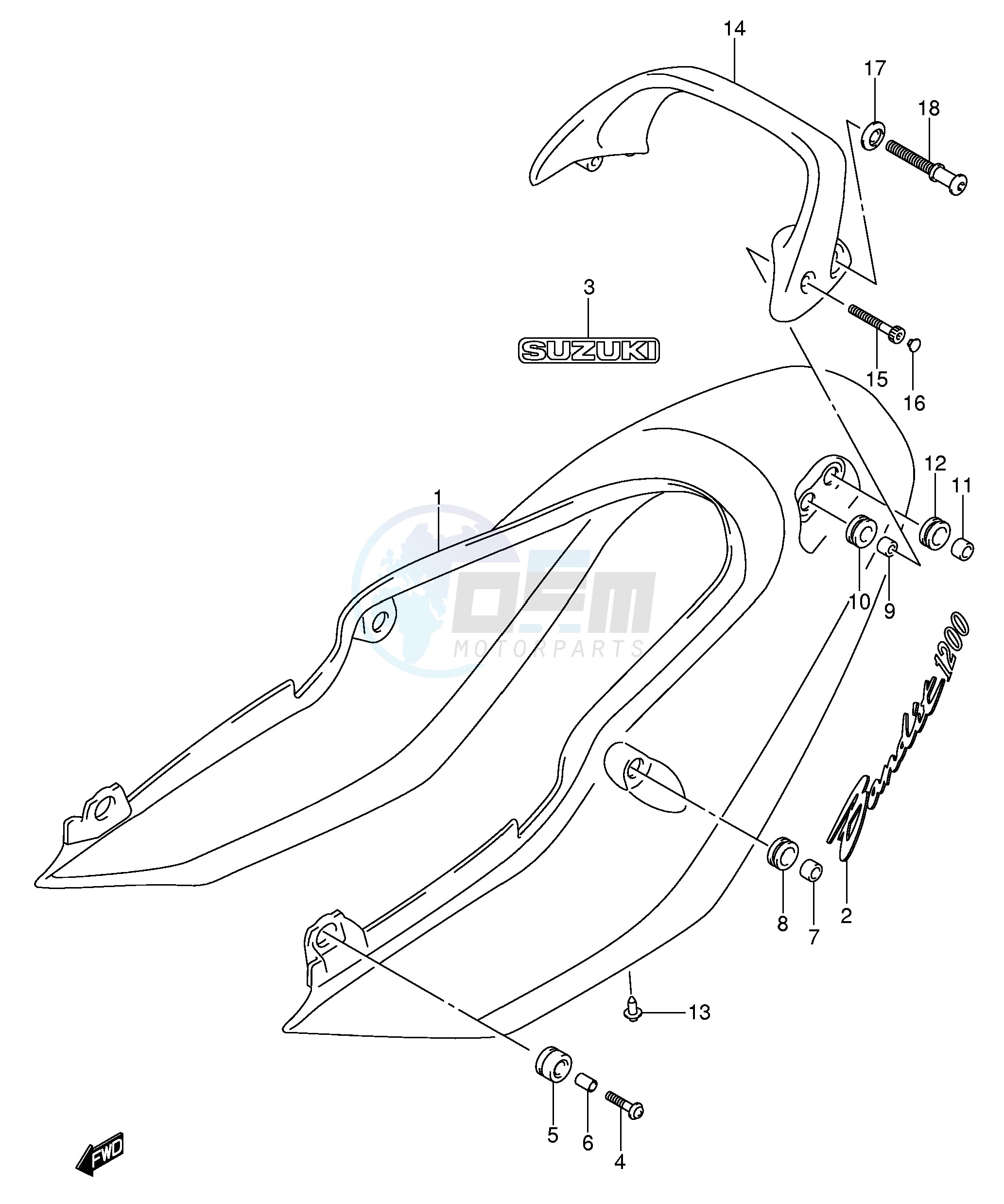 SEAT TAIL COVER (GSF1200K5) blueprint