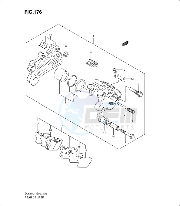 REAR CALIPER (DL650AUEL1 E19) blueprint