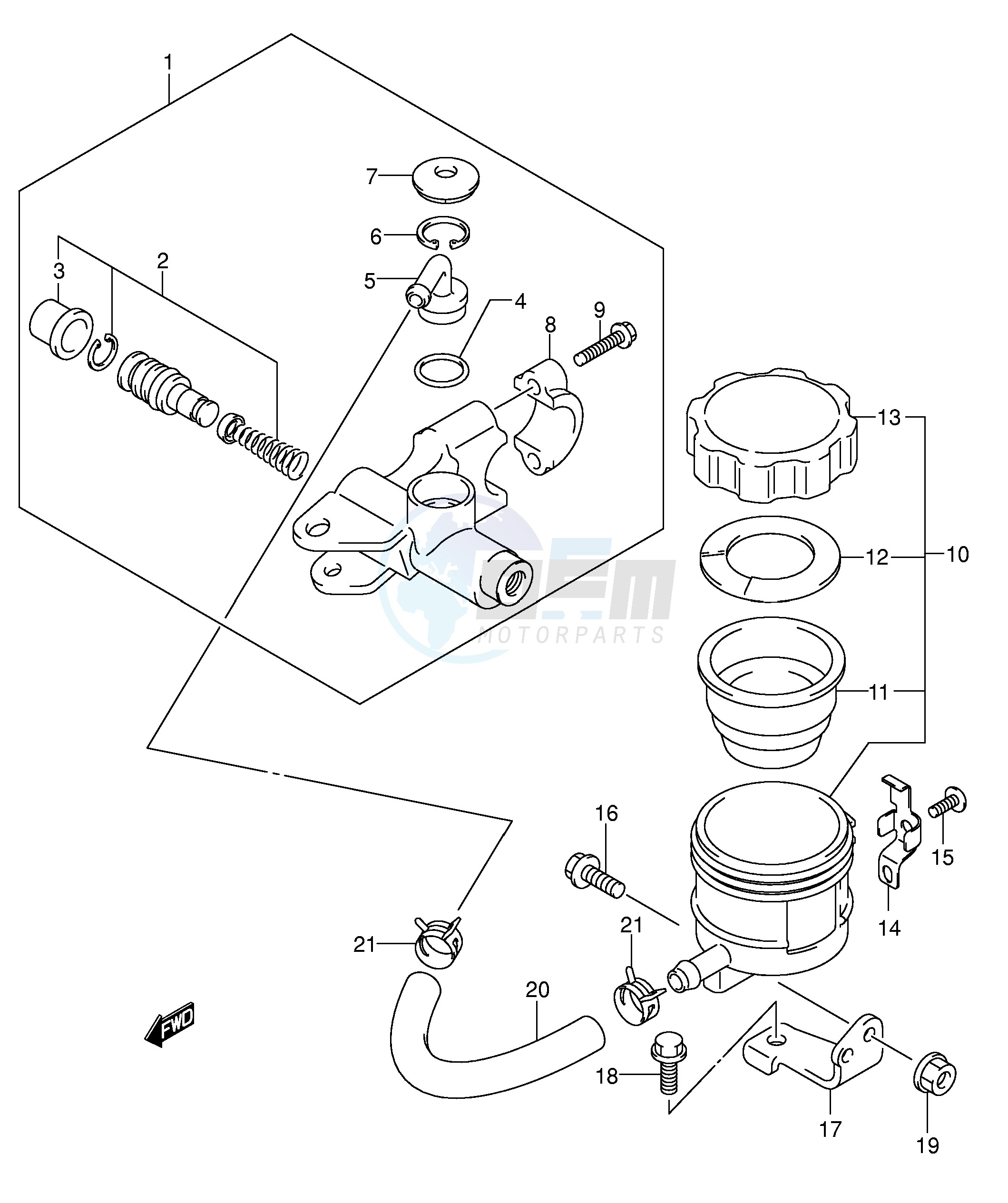 FRONT MASTER CYLINDER (SEE NOTE) blueprint