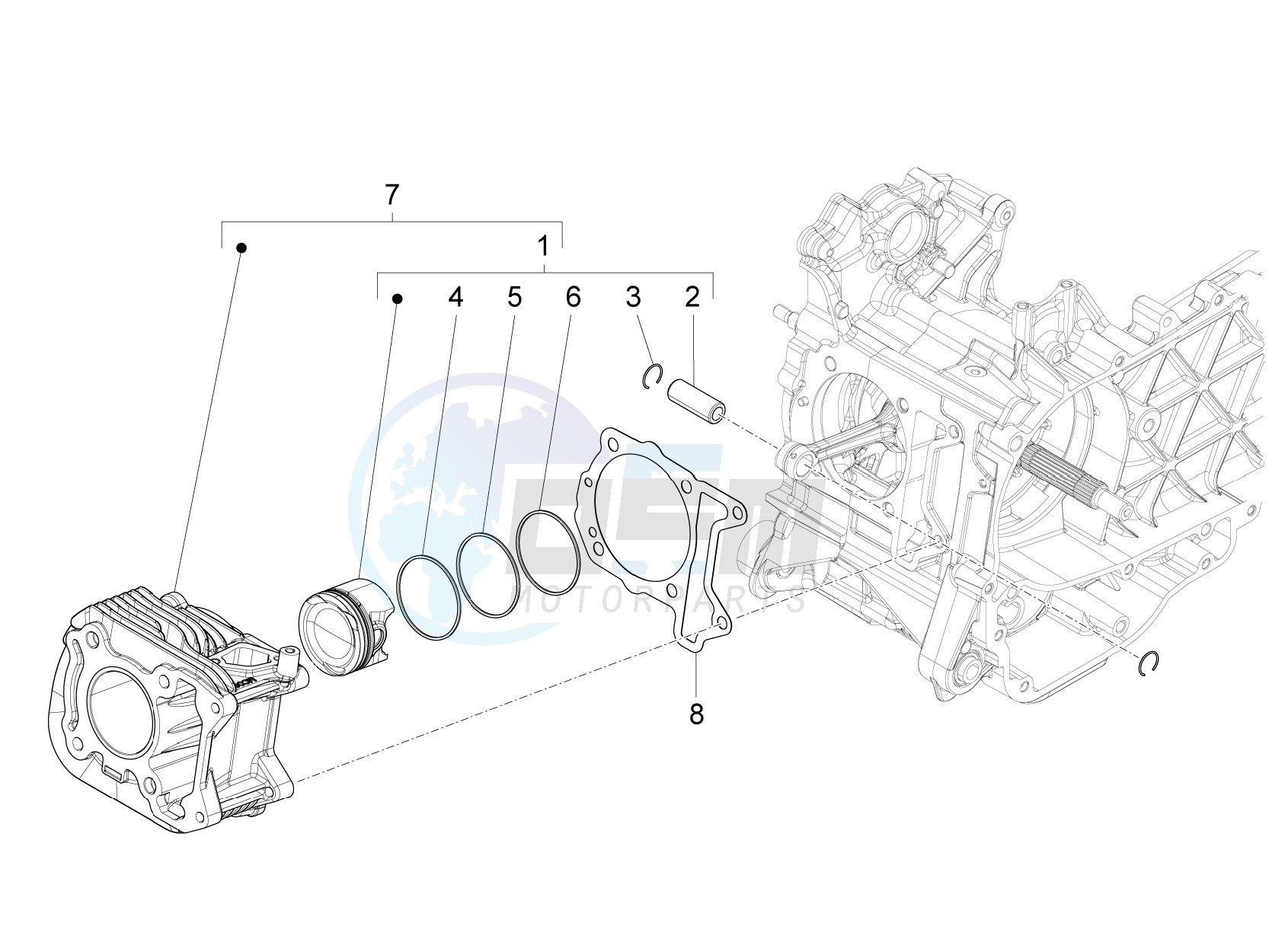 Cylinder - piston - wrist pin unit blueprint