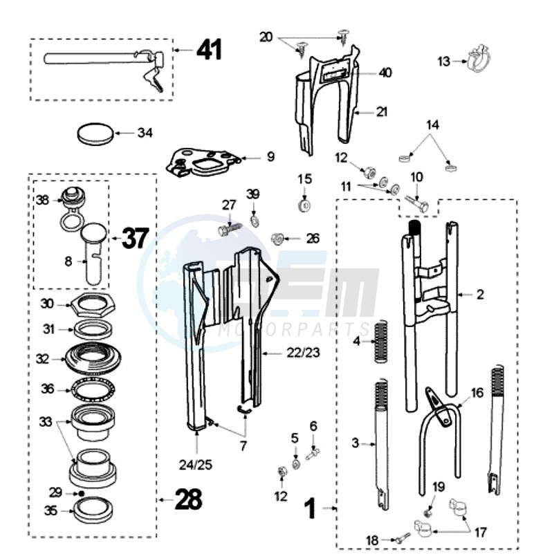 FORKS AND STEERING WITHOUT HANDLEBAR SPRING blueprint