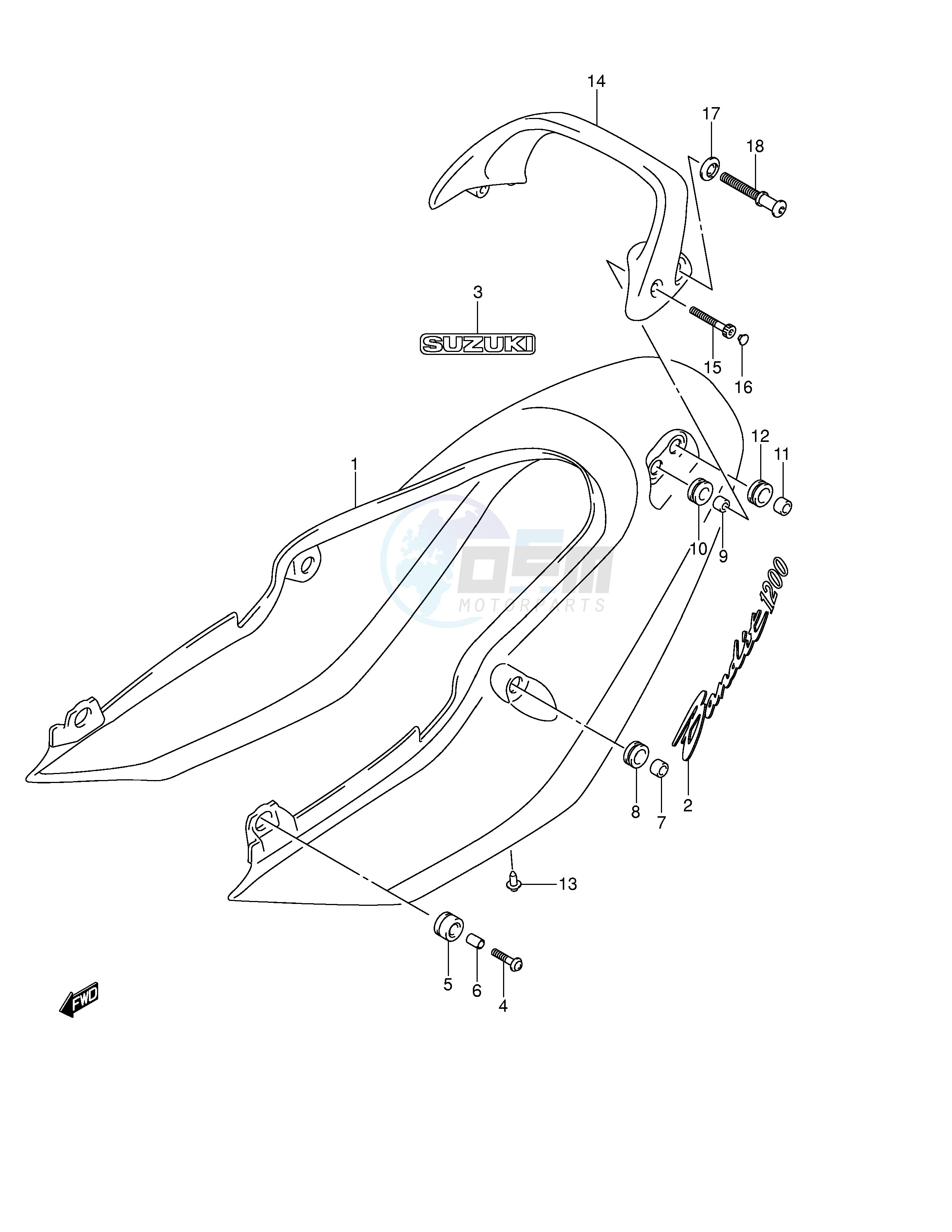 SEAT TAIL COVER (GSF1200K4) blueprint