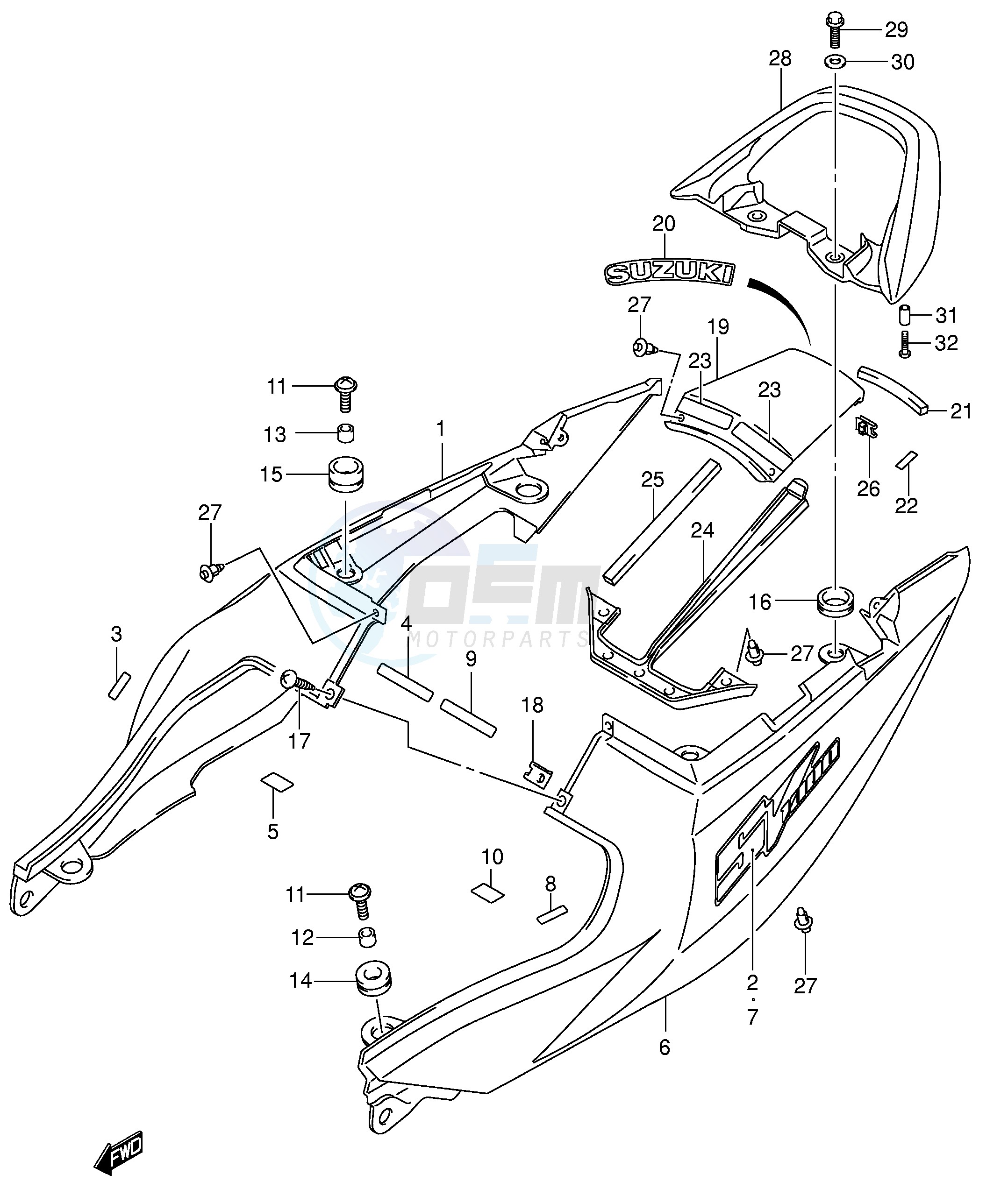 SEAT TAIL COVER (SV1000K3 U1K3 U2K3) blueprint