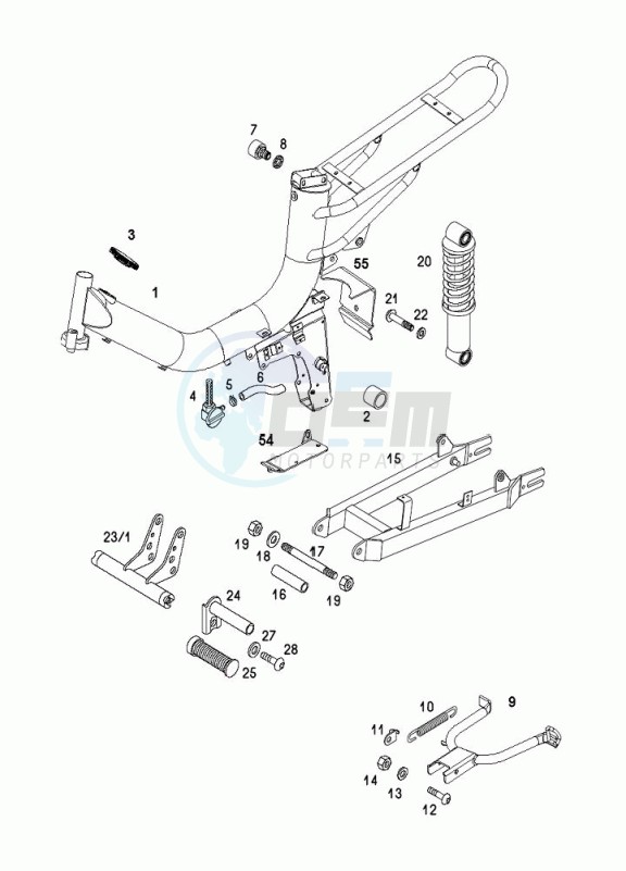 Frame-rear fork-central stand blueprint