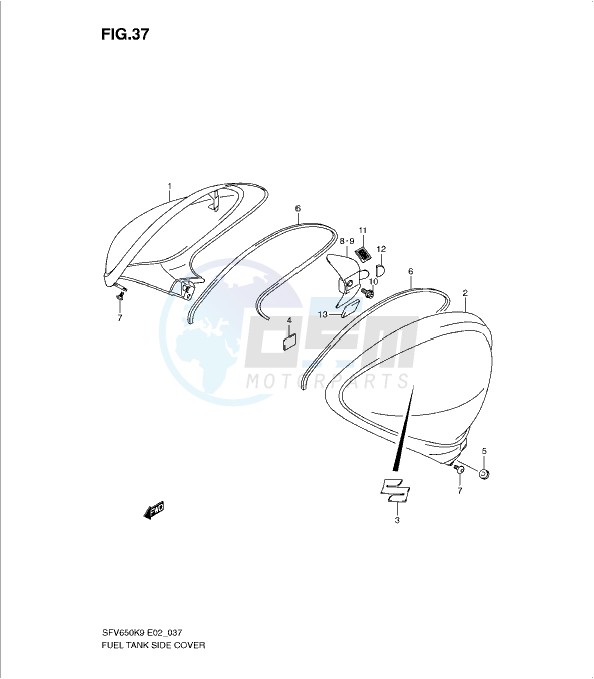 FUEL TANK SIDE COVER (MODEL K9 TO L4) blueprint
