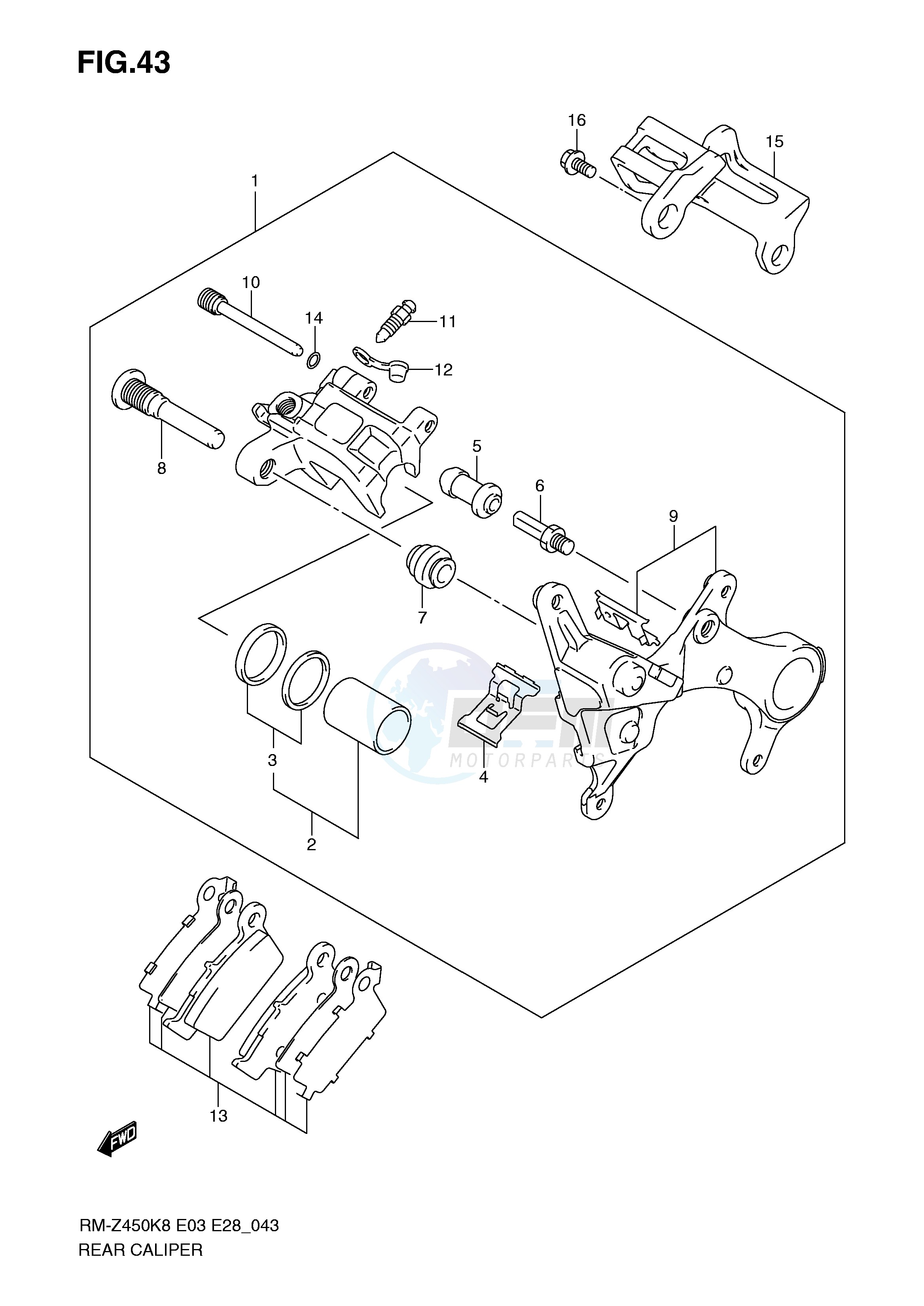 REAR CALIPER (RM-Z450K8 K9 L0) blueprint