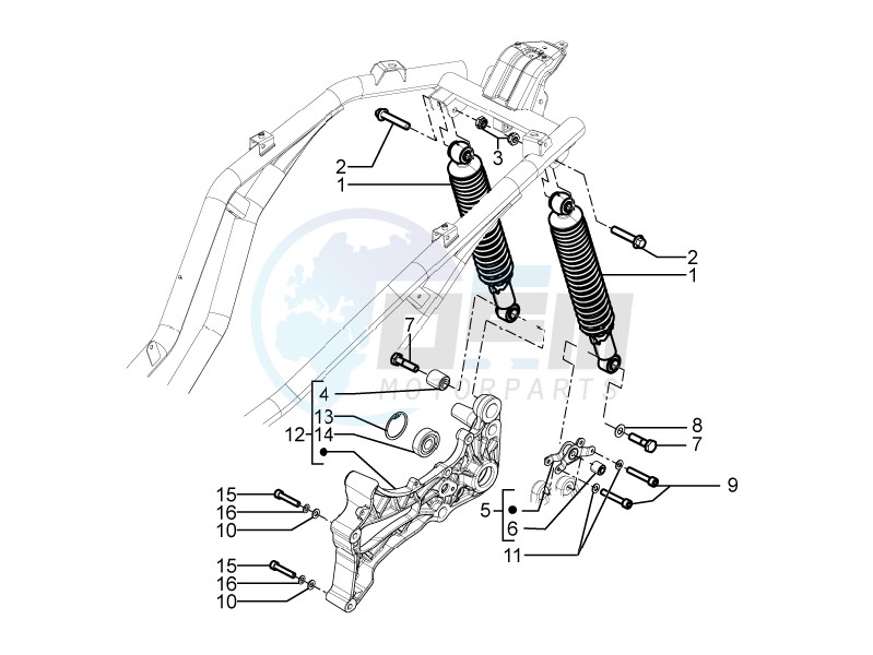 Rear suspension - Shock absorbers blueprint