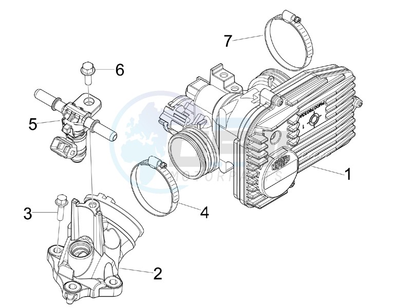 Throttle body - Injector - Union pipe blueprint