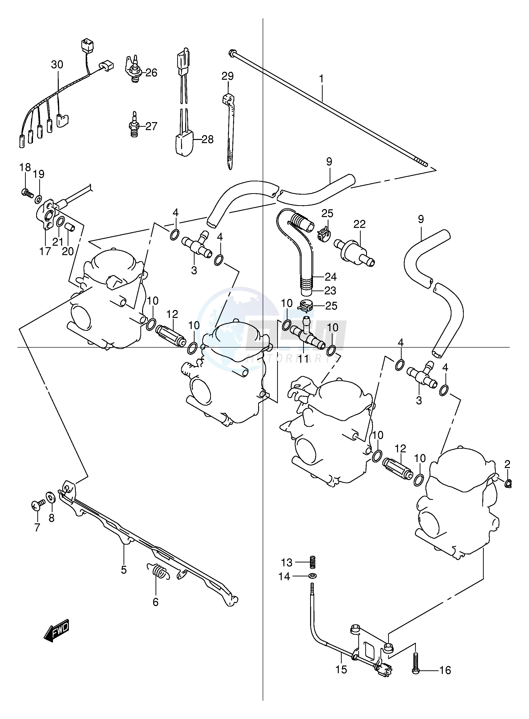 CARBURETOR FITTINGS (MODEL Y K1 K2) blueprint