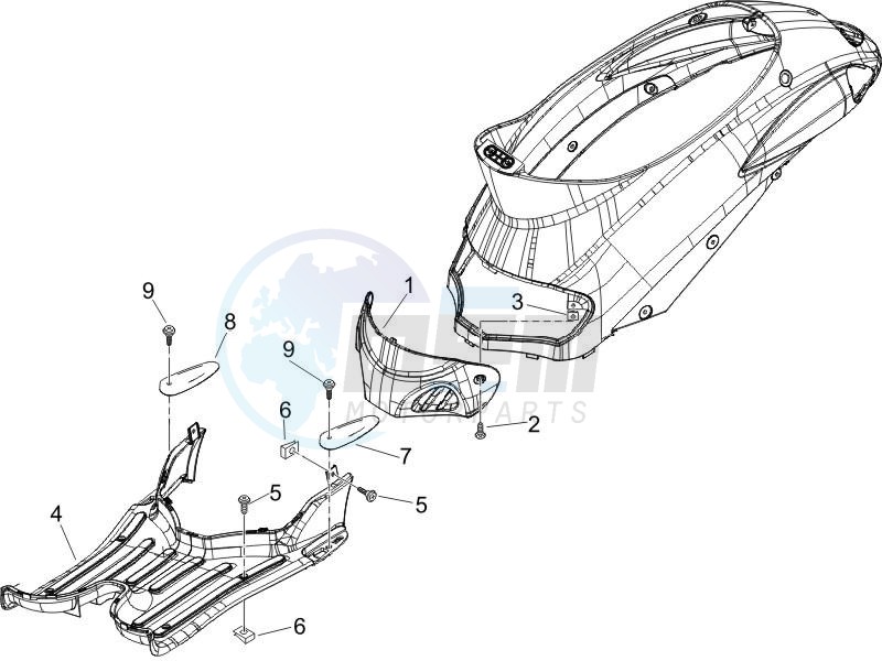 Central cover - Footrests blueprint