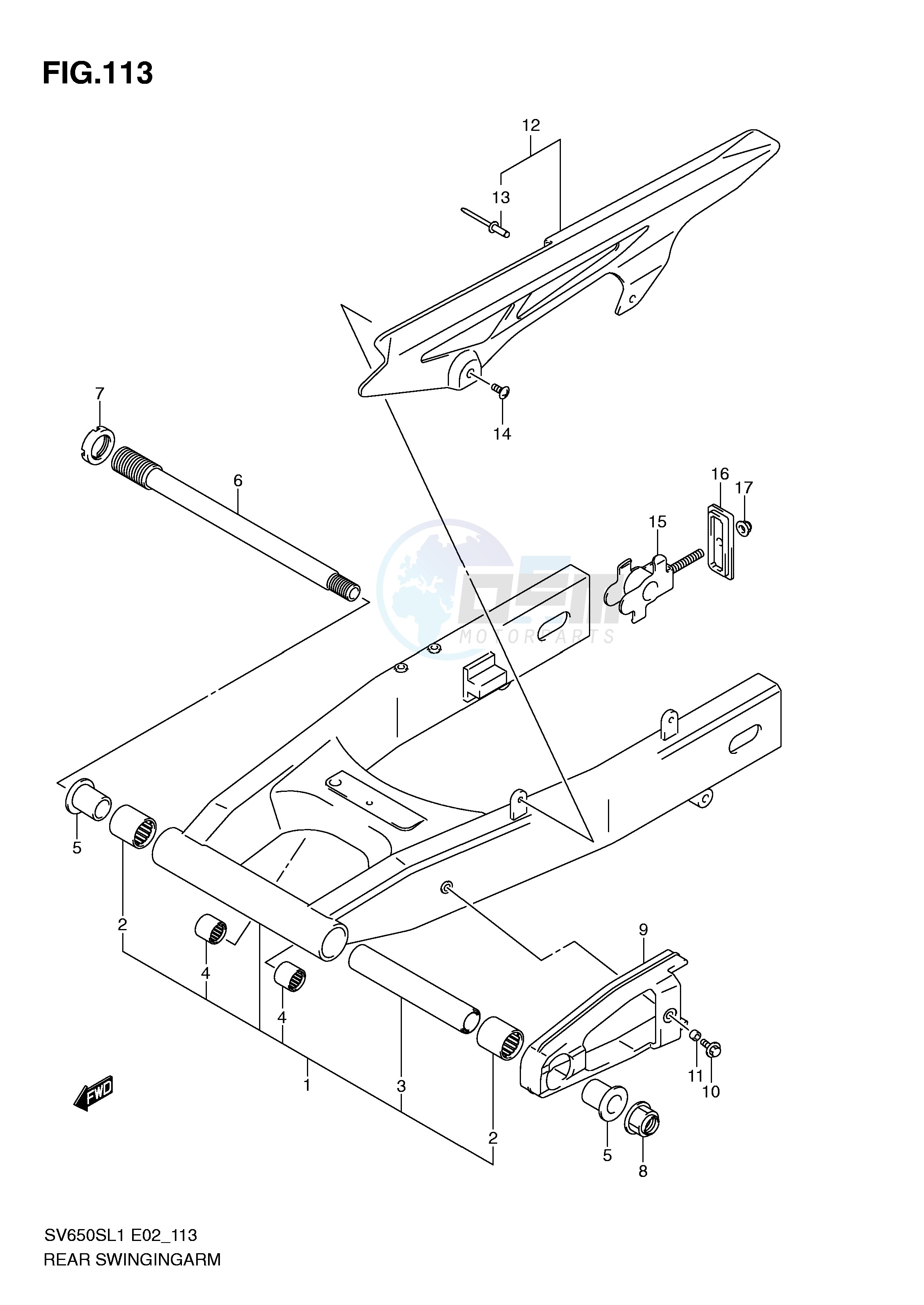 REAR SWINGING ARM (SV650SUL1 E24) blueprint