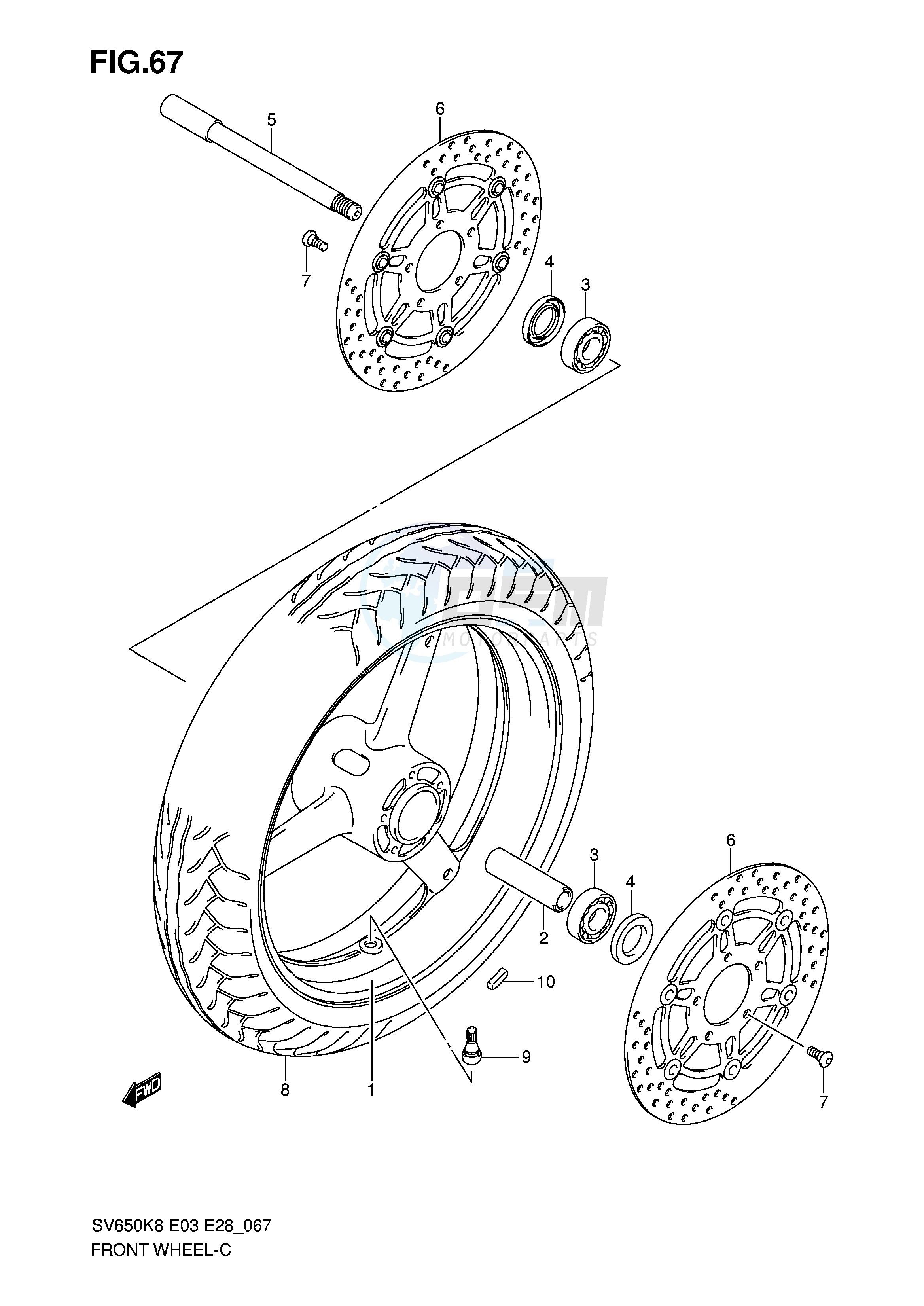 FRONT WHEEL (SV650K8 SK8 K9 SK9 SL0) blueprint