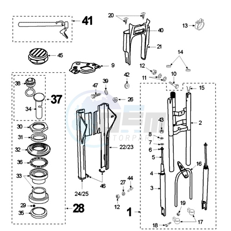 FORKS AND STEERING WITH HANDLEBAR SPRING blueprint
