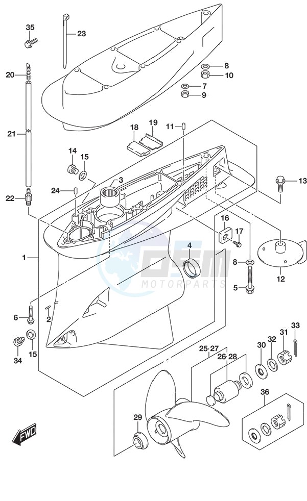 Gear Case S/N 612133 to 61XXXX blueprint