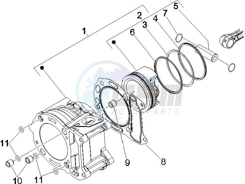 Cylinder - Piston - Wrist pin unit blueprint