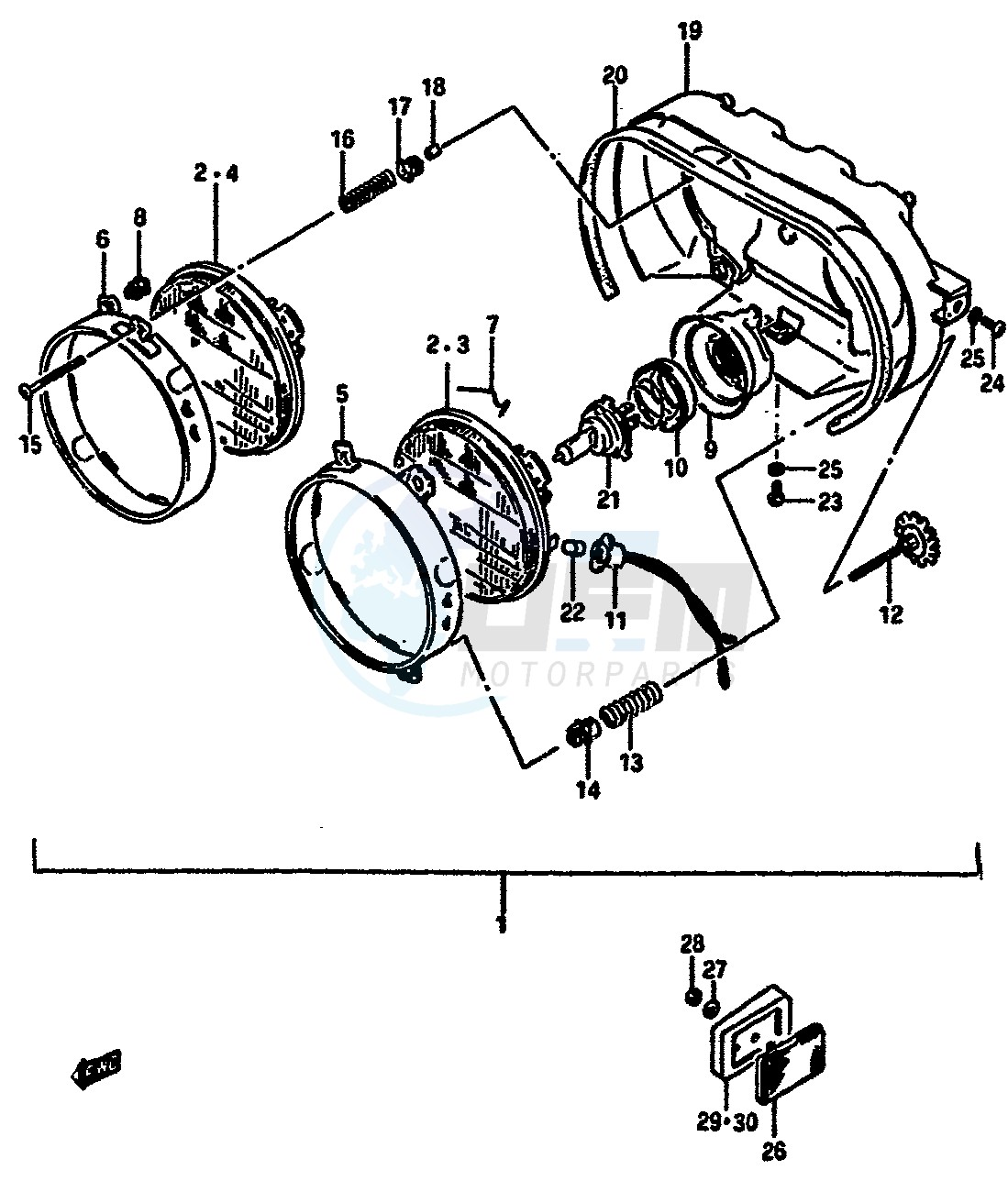 HEADLAMP (MODEL F E1,2,4,6,15,16,17,21,22,24,25,39,53) blueprint