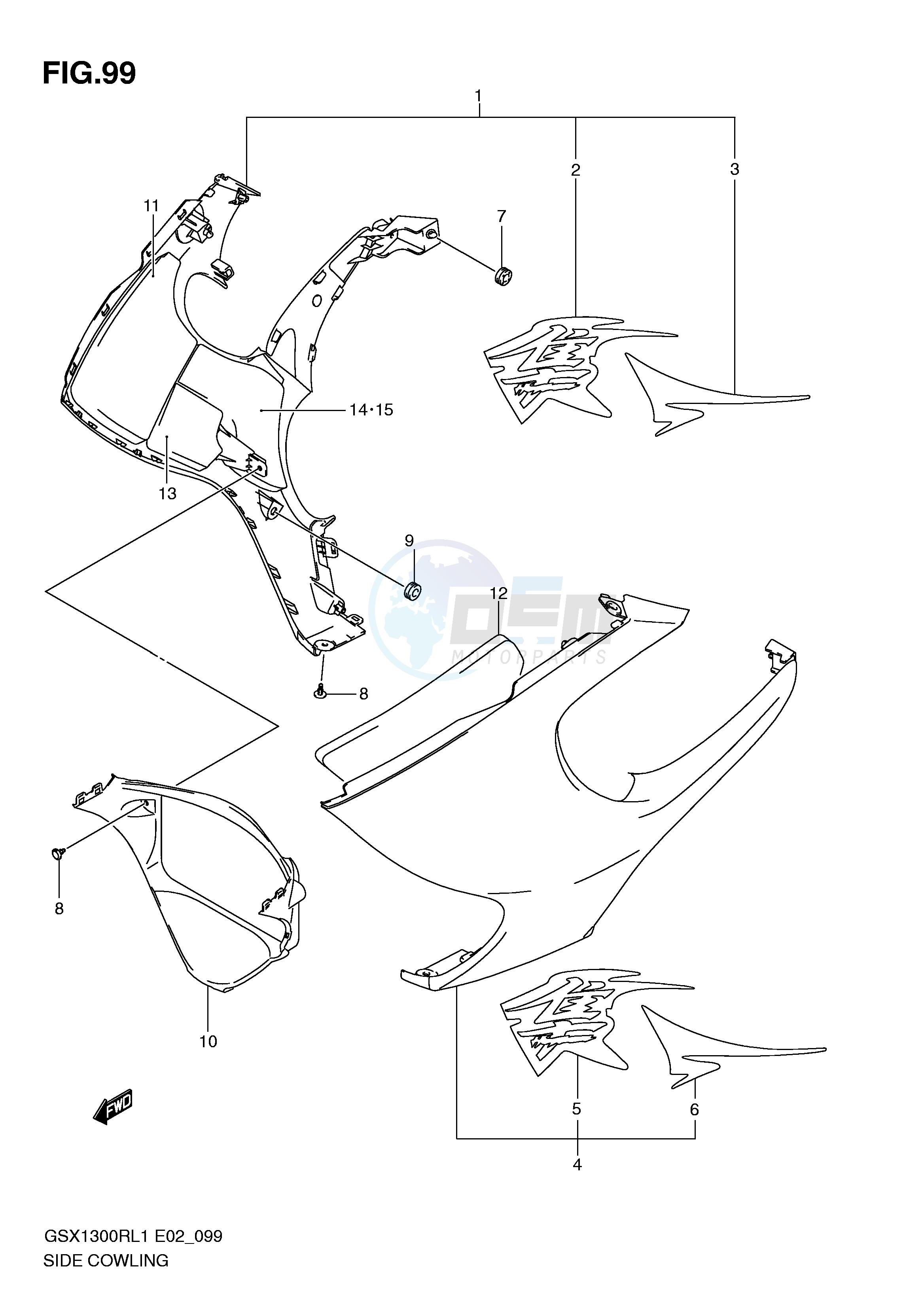 SIDE COWLING (GSX1300RL1 E14) blueprint