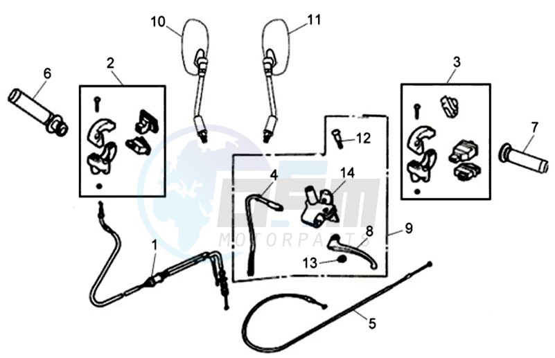 MIRRORS / CABLES / BRAKE LEVER blueprint