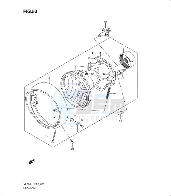 HEADLAMP ASSY (VL800UEL1 E19) blueprint
