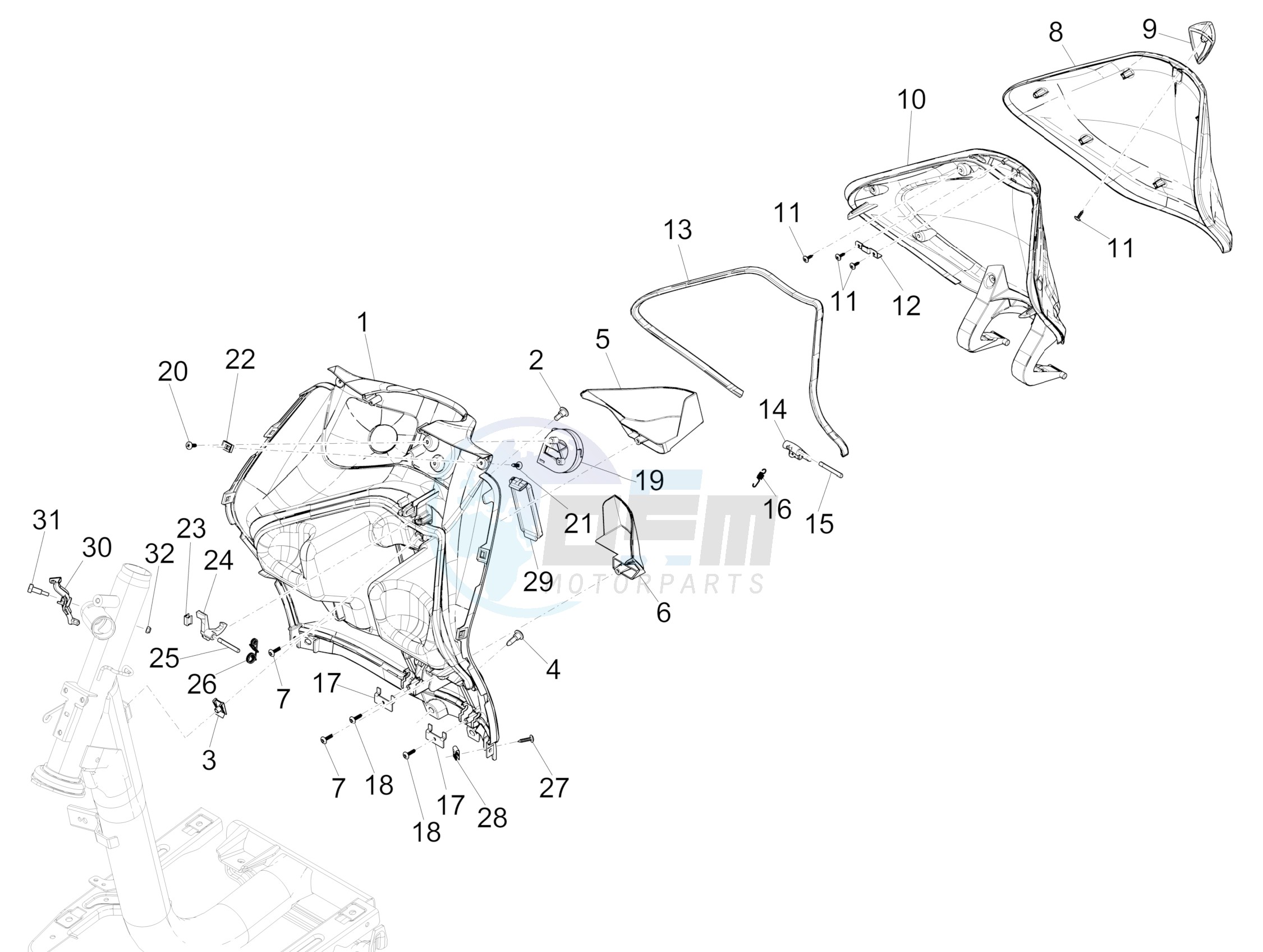 Front glove-box - Knee-guard panel blueprint