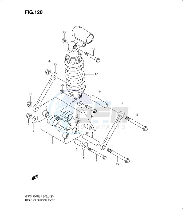 REAR CUSHION LEVER (GSX1300RL1 E14) blueprint