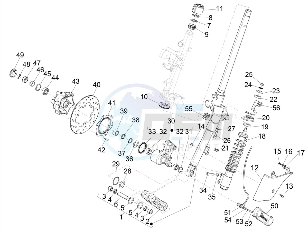Fork/steering tube - Steering bearing unit blueprint